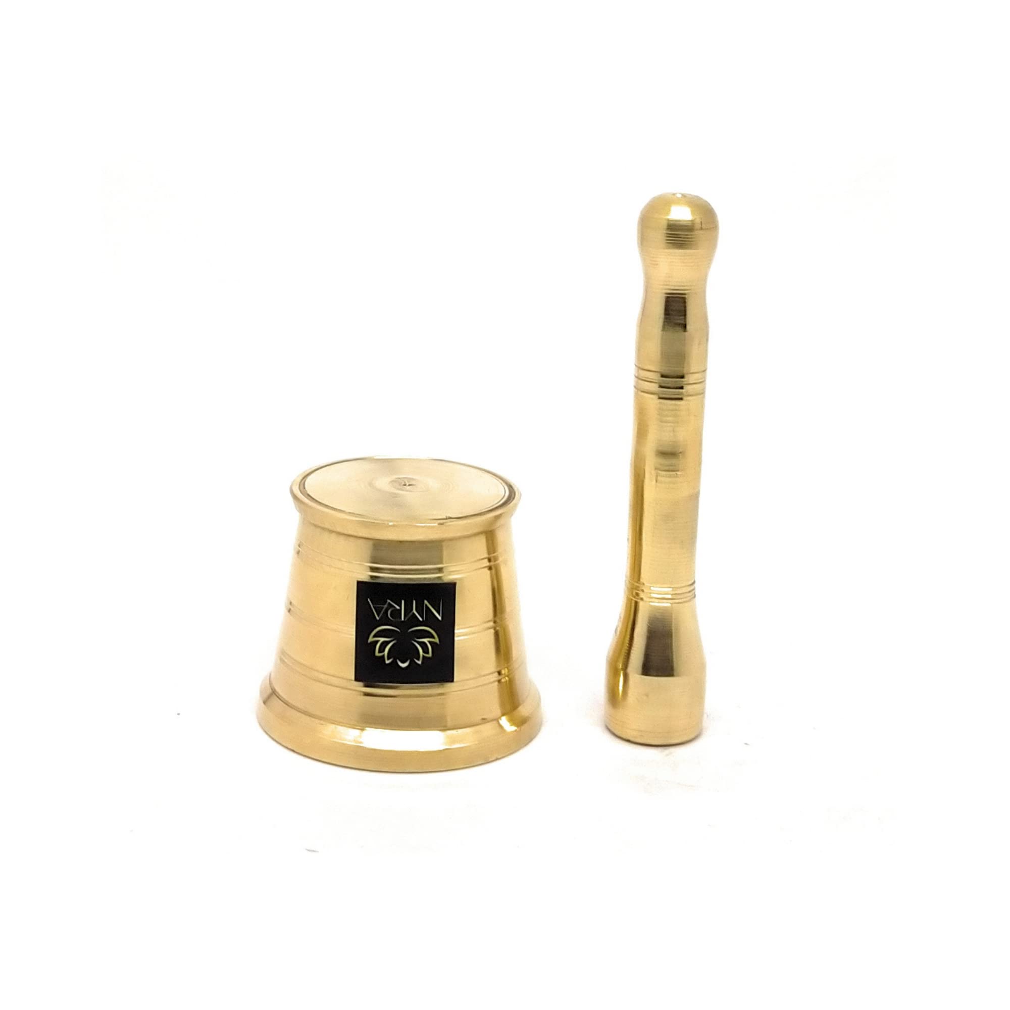 Nyra® Pure Brass Mortar and Pestle Set - Traditional Spice Grinder for Kitchen, Herb Crusher, Okhli Masal, Imam Dasta - Perfect for Grinding Spices, Herbs, and Making Fresh Pastes - Ideal for Indian Cooking, Ayurvedic Remedies, and Home Kitchen Use