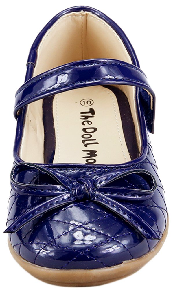 The Doll Maker Girls Bow Top Glossy Strap Flat Shoes - Cute Comfortable Ballet Flats for School, Party & Everyday Wear