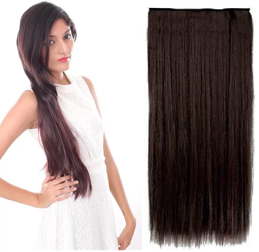 MoonEyes 24-Inch 5 Clip Synthetic Straight Hair Extensions for Women - Natural Brown Color | Perfect for Daily Wear, Parties, and Special Occasions