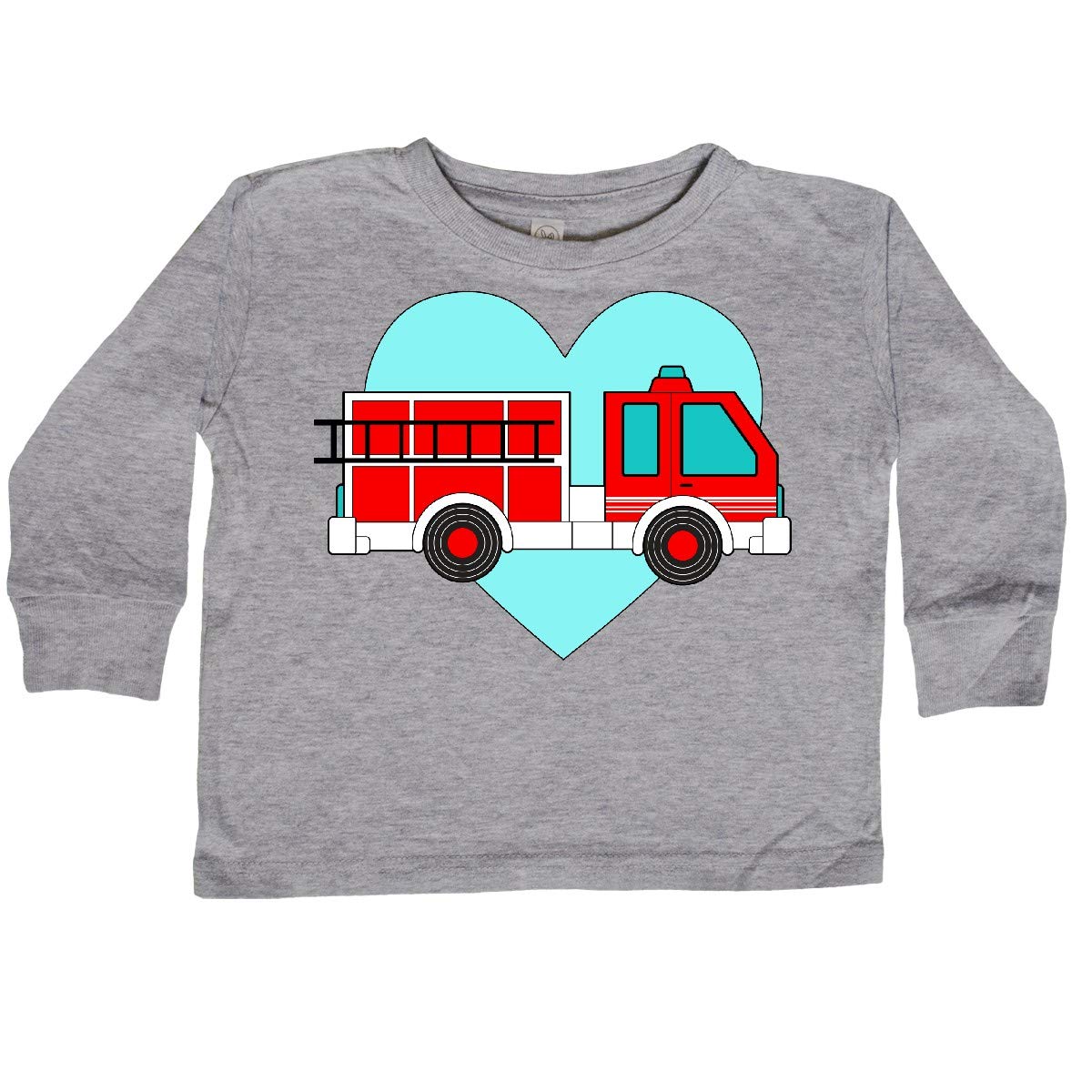 Valentine's Day Fire Truck Toddler T-Shirt - Blue Heart Long Sleeve Top for Boys Girls, Perfect for Valentine Gifts & Toddler Casual Wear