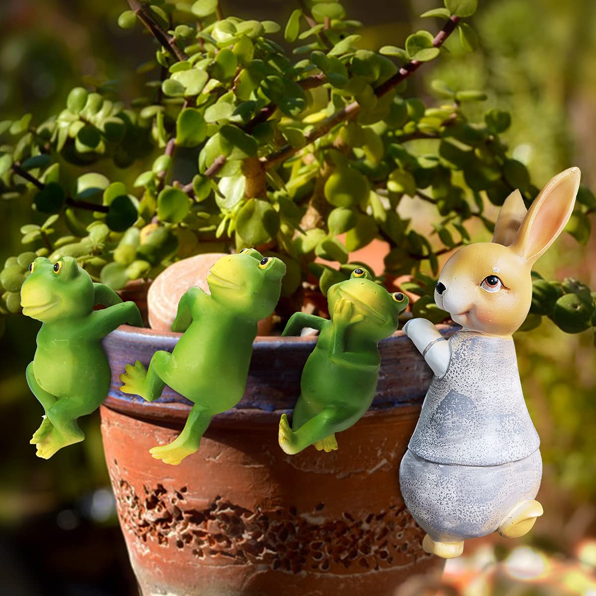 4 PCS Resin Frog Planter Pot Hangers - Creative 3D Frog Figurines for Succulent Plants, Indoor/Outdoor Decor - Perfect for Garden, Patio, Balcony and Home Decoration