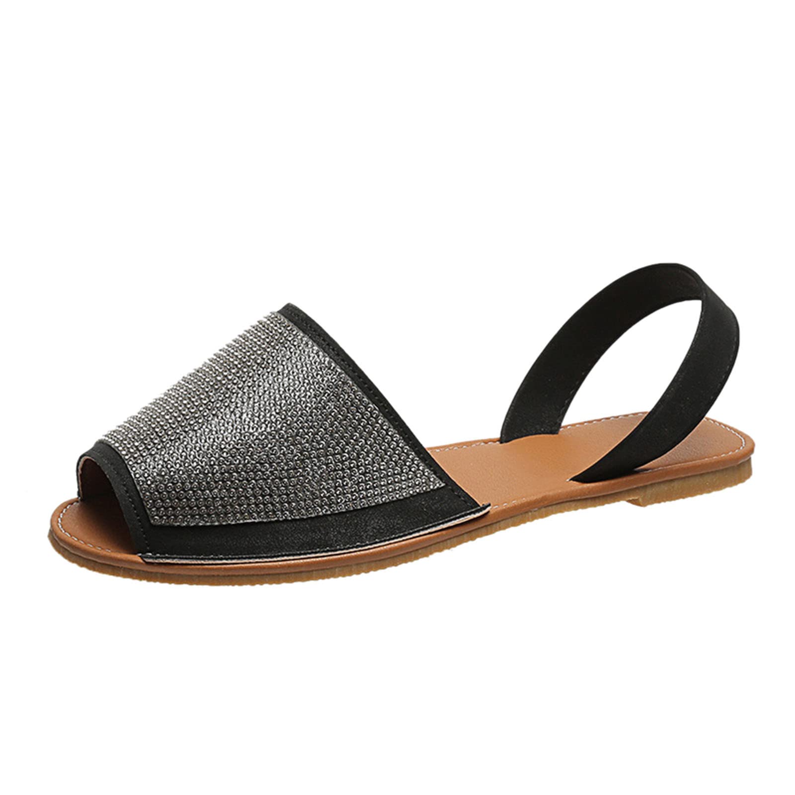 Sparkling Rhinestone Women's Casual Leather Flat Sandals - Fashion Fish Slip-On Walking Shoes for Women | Perfect for Beach, Vacation & Everyday Wear