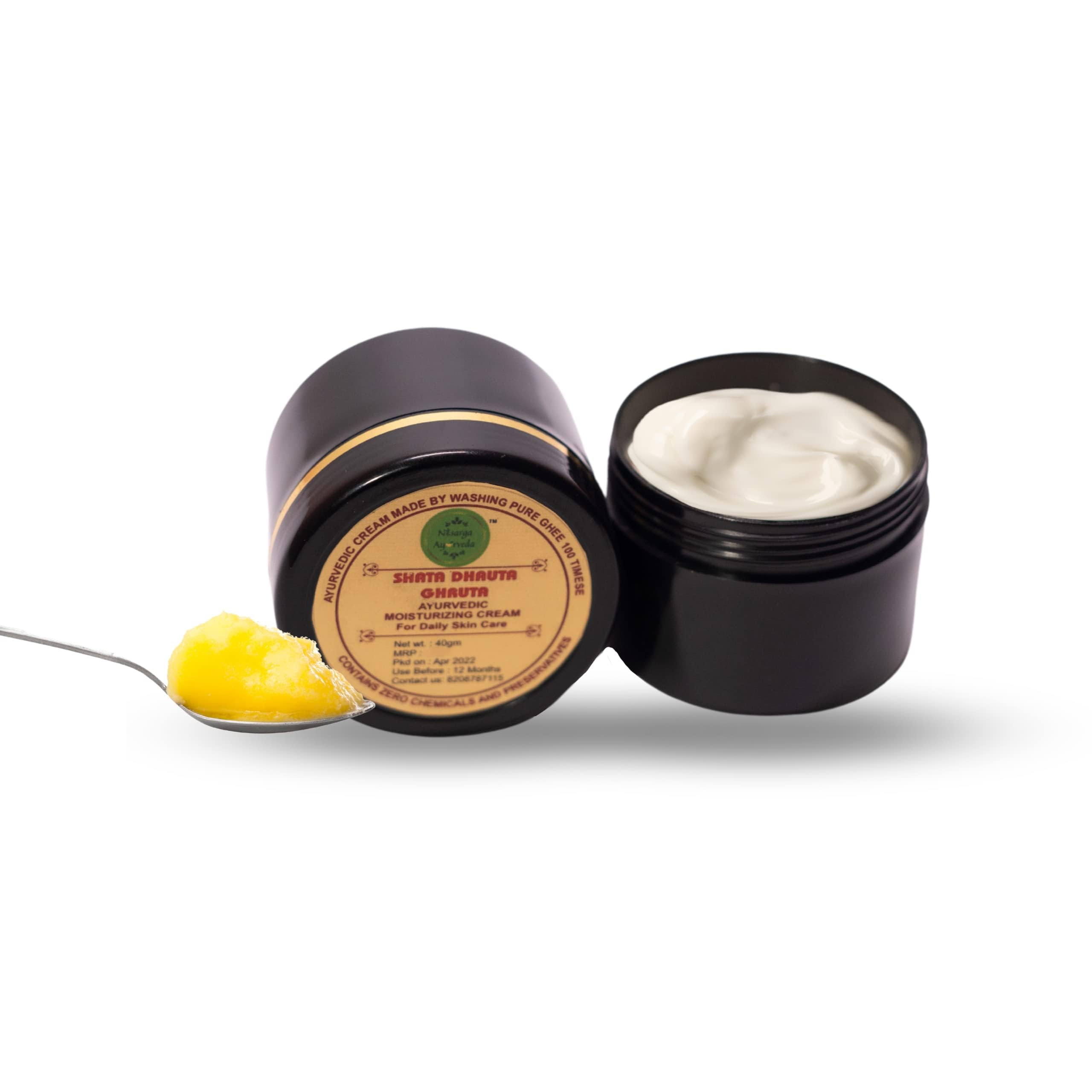 Shata Dhouta Ghrita 100 Times Washed Cow Ghee Face Cream - Daily Moisturizer with Sunscreen, Anti-Aging & Anti-Wrinkle Benefits for Face & Skin Care - Pack of 4 (40g x 4) - Perfect for Daily Skincare Routine & Natural Anti-Aging Treatment