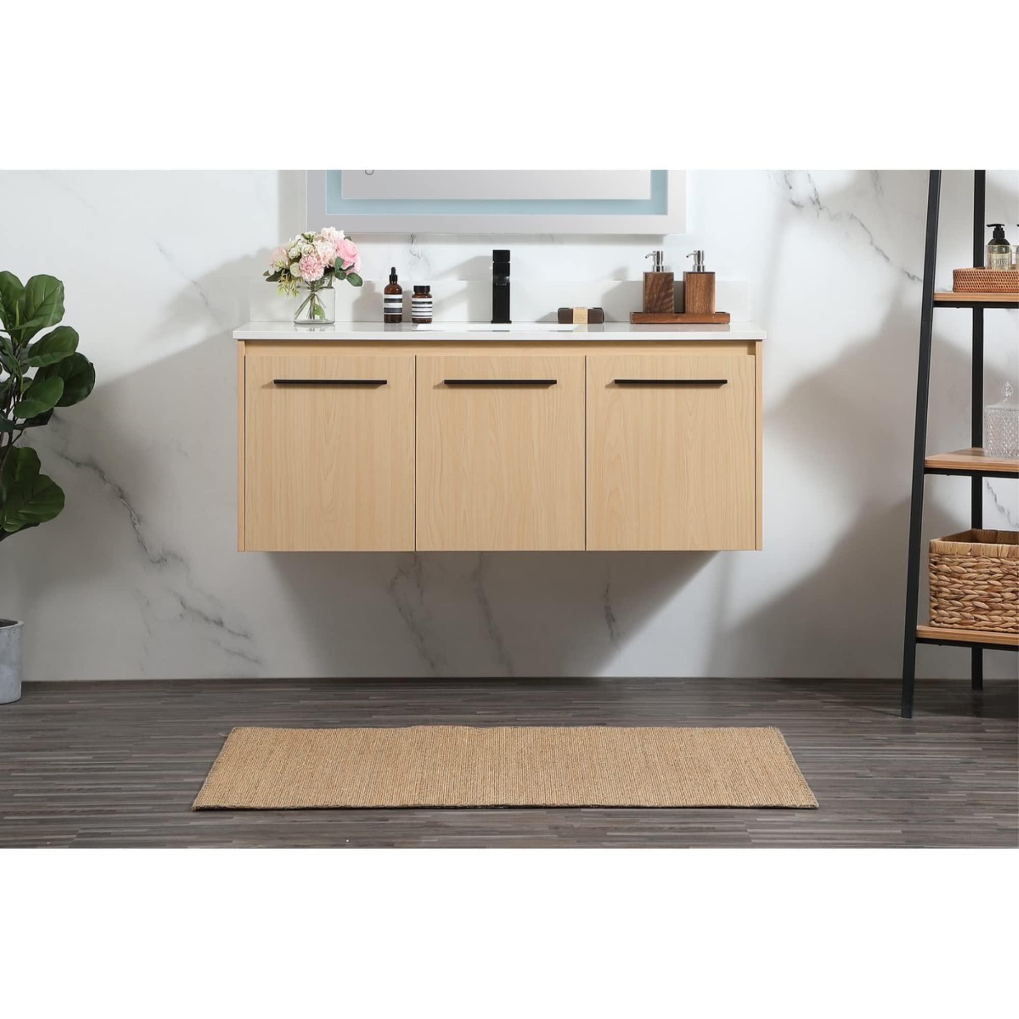 48 Inch Maple Bathroom Vanity with Backsplash - Elegant Single Sink Vanity for Modern Bathroom Decor | Perfect for Home Renovation & Master Bathroom Upgrade