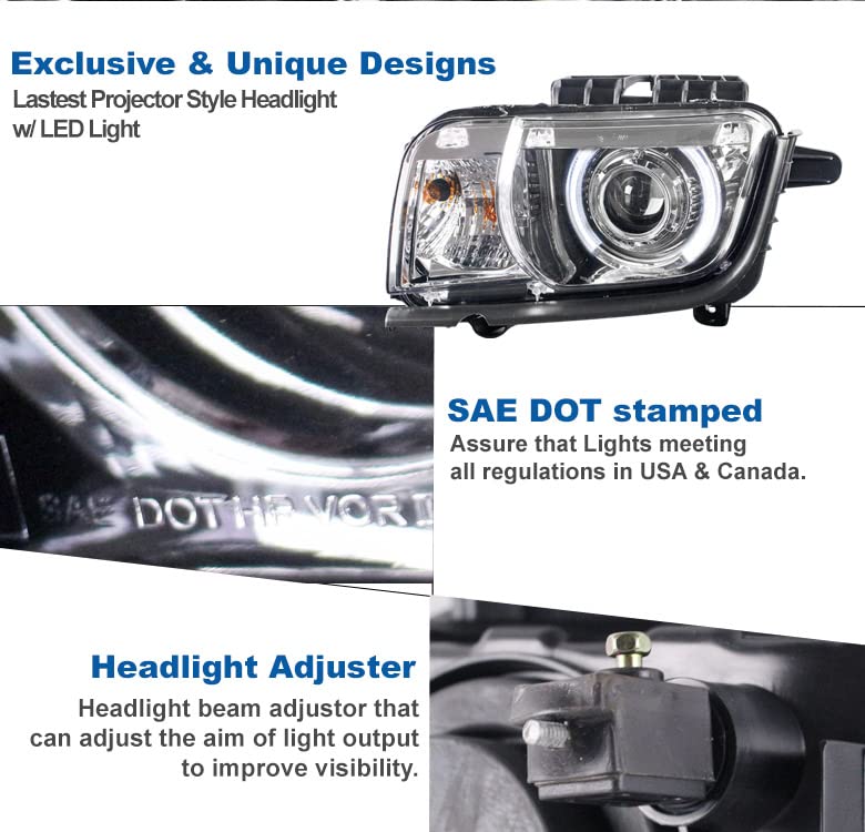 2010-2013 Chevy Camaro CCFL Halo Chrome Projector Headlights with 6