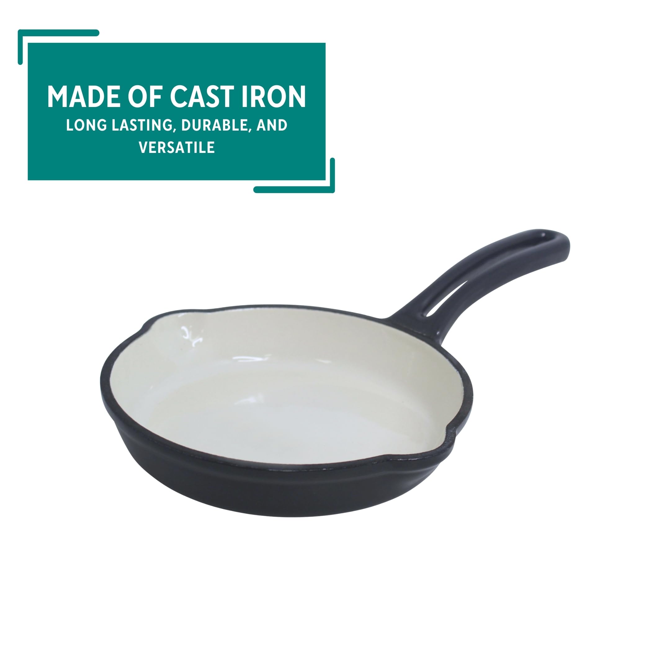 Mirror 6 Inch Cast Iron Enamel Skillet - Pre-Seasoned Gray Dutch Oven for Stovetop, Oven & Camping - Perfect for Searing, Baking & Frying