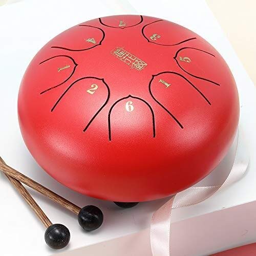 6 Inch Steel Tongue Drum Handpan - Lotus Design Percussion Instrument with Mallets & Carry Bag (Red) - Perfect for Meditation, Yoga, Music Therapy & Relaxation