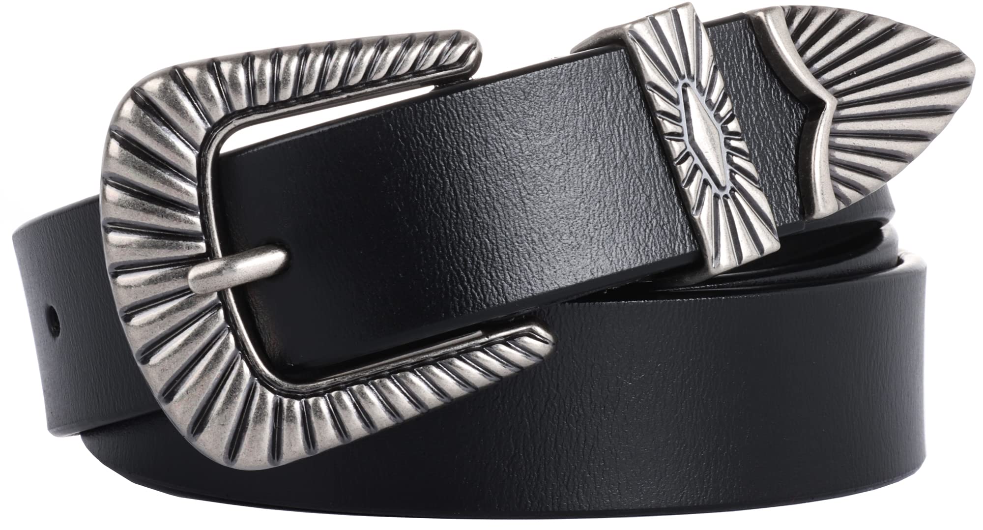 ALAIX Women's Leather Belts with Silver & Gold Buckle - Stylish Black Western Belts for Jeans & Pants | Perfect for Casual Outfits, Office Wear & Western Fashion