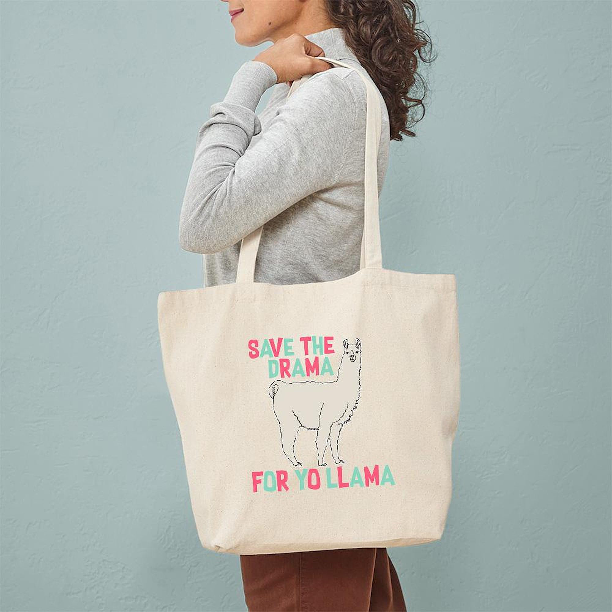 Save The Drama For Yo Llama - Natural Canvas Reusable Tote Bag for Grocery Shopping, Beach & Work - Eco-Friendly Cotton Shopping Bag