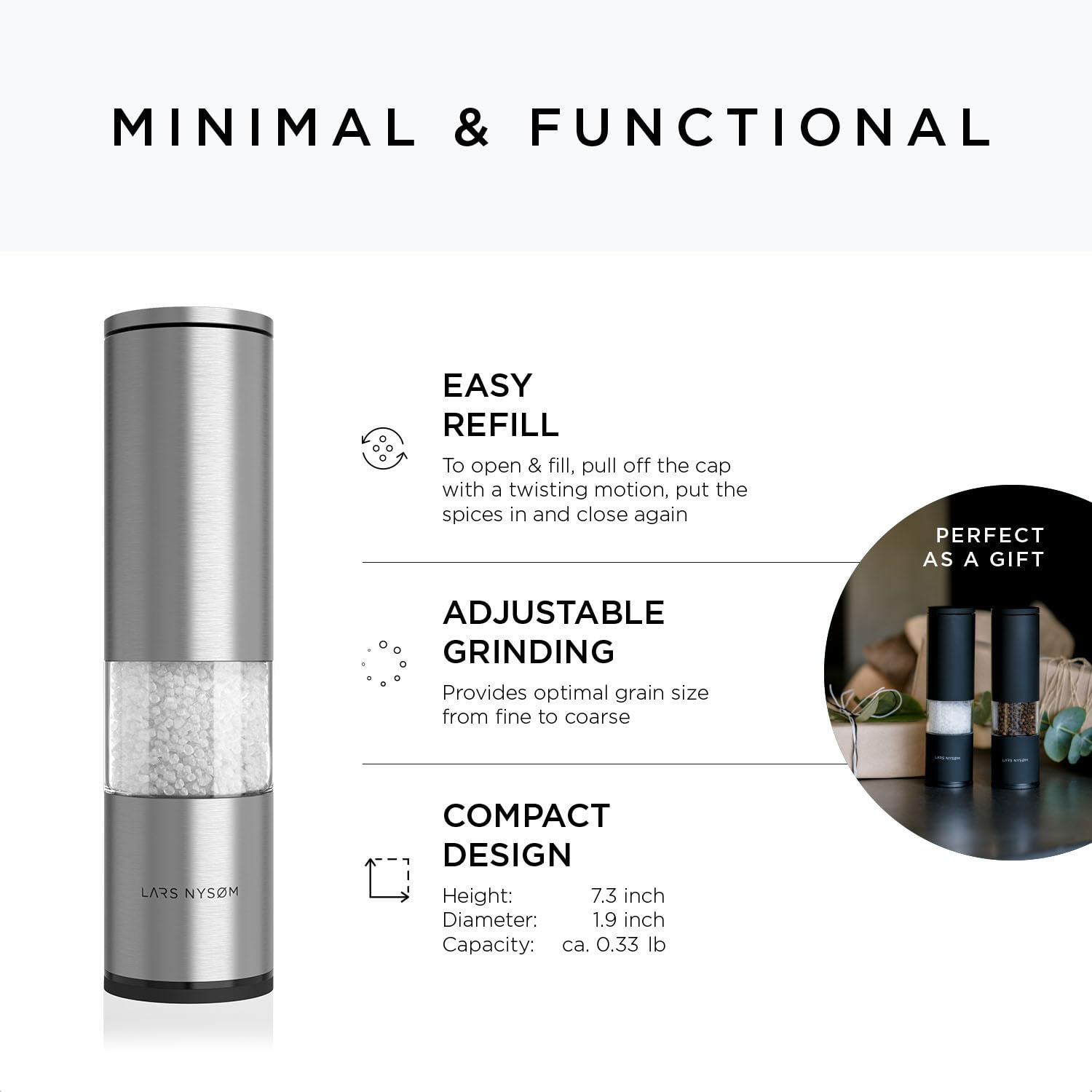 Premium Stainless Steel Salt and Pepper Grinder Set - 2-Piece Adjustable Ceramic Mill for Fresh Seasoning | Manual Spice Grinder with Modern Design | Perfect for Kitchen, Dining Table & Gourmet Cooking