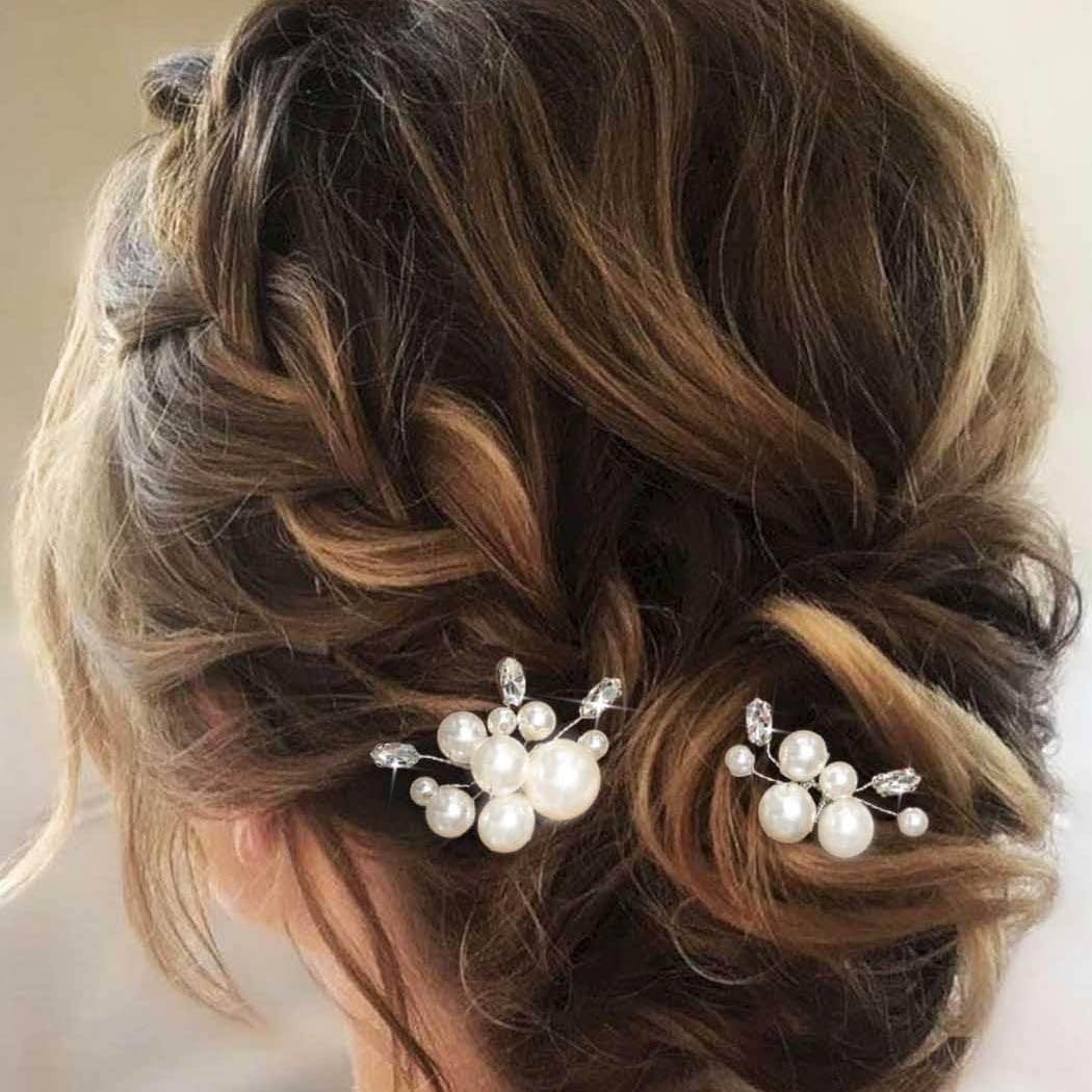 Casdre Pearl & Crystal Bridal Hair Pins - Silver Wedding Hair Accessories for Women & Girls (2-Pack) | Perfect for Bridal Showers, Weddings & Special Occasions
