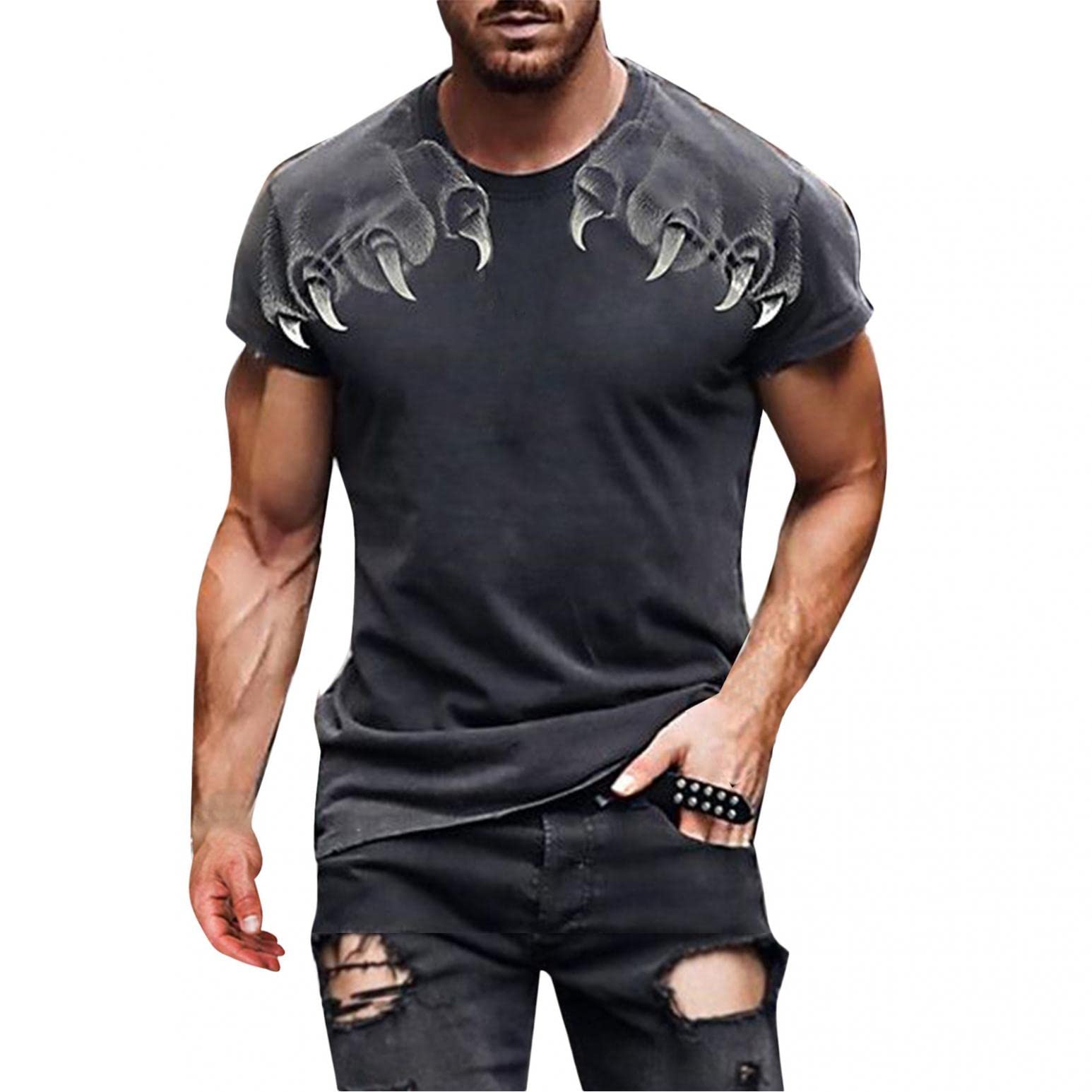 Stylish Men's Casual Retro Distressed Print T-Shirt - Crew Neck Short Sleeve Vintage Tee for Everyday Wear | Perfect for Streetwear, Weekend Outfits & Casual Gatherings