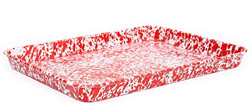Crow Canyon Enamelware Jelly Roll Pan - 13x9 Inch Rectangular Baking Tray with Red Marble Design | Perfect for Baking, Roasting & Serving Desserts