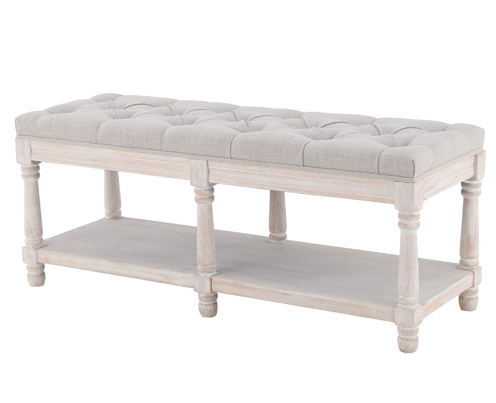 Kmax Storage Entryway Bench - Tufted Shoe Rack with Wooden Seat, Multi-Functional Hallway Bench for Bedroom Corner & Window (Beige) - Perfect for Small Space Organization & Home Decor