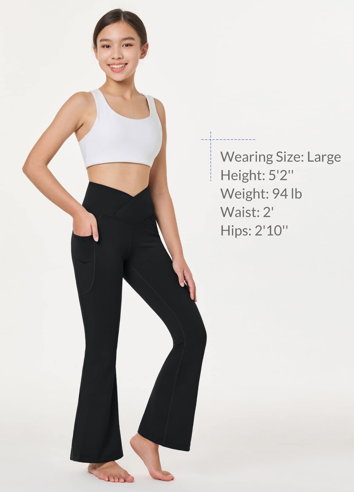 Baleaf Girls' Flare Leggings - High Waisted Bootcut Yoga Pants with Pockets for Kids | Dance, Yoga & Casual Wear | Bell Bottom Stretch Leggings for School & Playtime