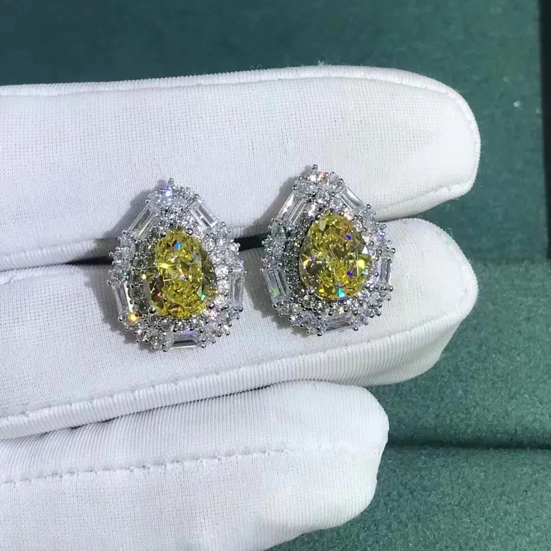 WUIHA 925 Sterling Silver 3EX Pear 8CT VVS Yellow Diamond & Pink Sapphire Moissanite Stud Earrings - Elegant Drop Earrings for Women, Perfect for Weddings, Parties & Gift Giving