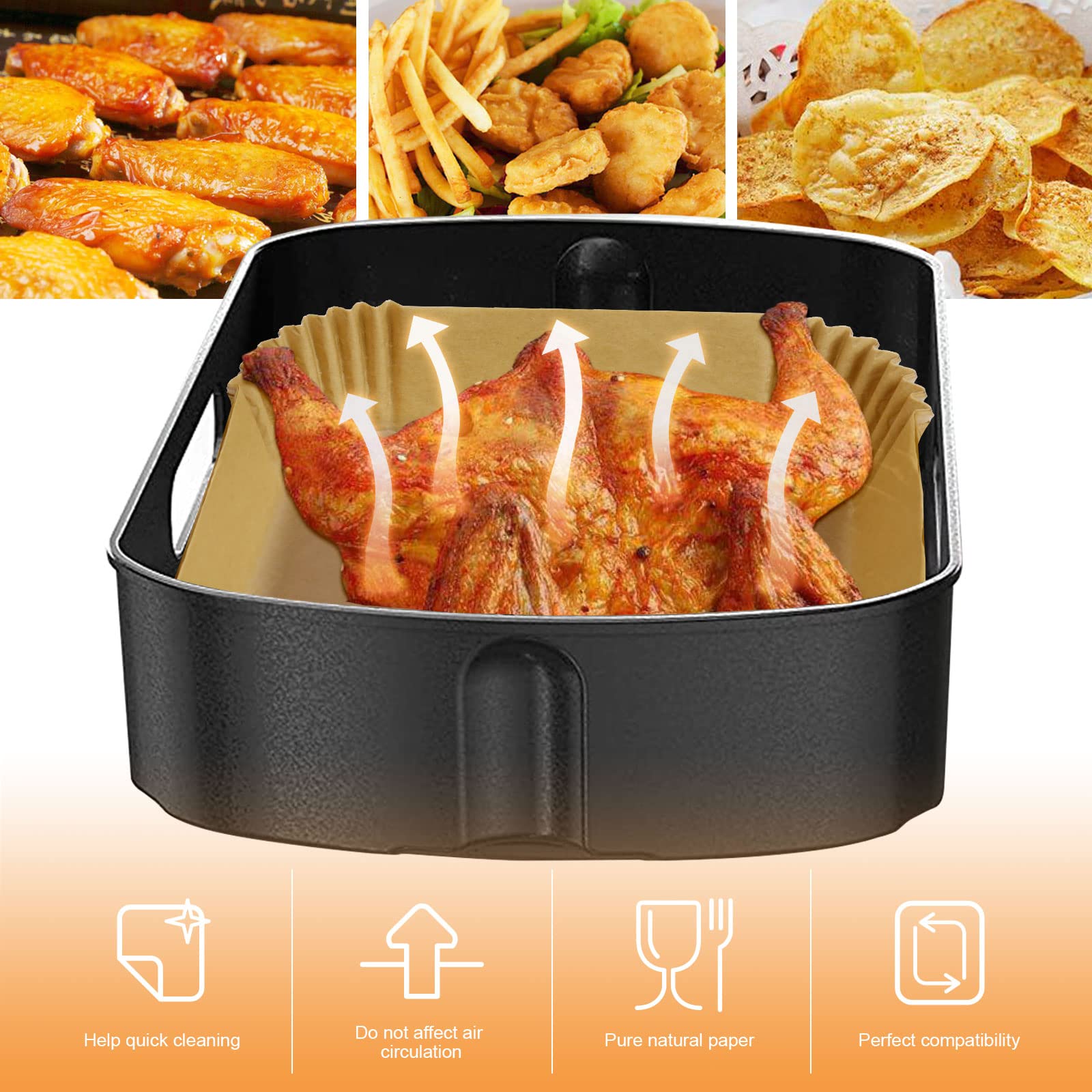 200Pcs Disposable Air Fryer Liners - Non-Stick Parchment Paper for Ninja, COSORI, Gourmia, PowerXL, Instant Pot, Fabuletta & Philips Air Fryers - Perfect for Healthy Cooking, Easy Cleanup & Hassle-Free Meals