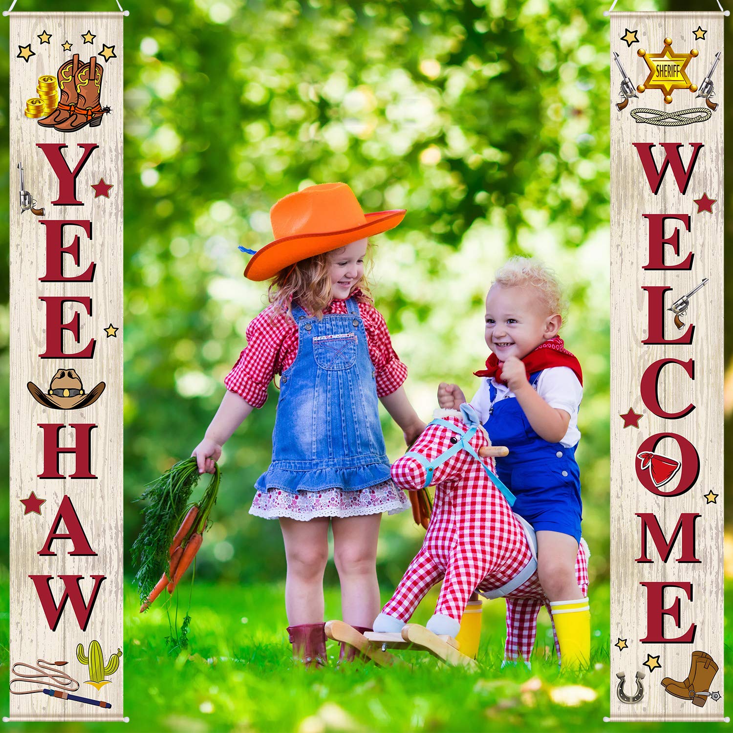 Blulu Western Cowboy Party Decorations Set - Wild West Party Favors, Yee Haw Welcome Banner & Porch Sign for Cowboy Birthday, Rodeo, Themed Events - Perfect for Western Home Decor, Barn Weddings, and Country-Themed Parties