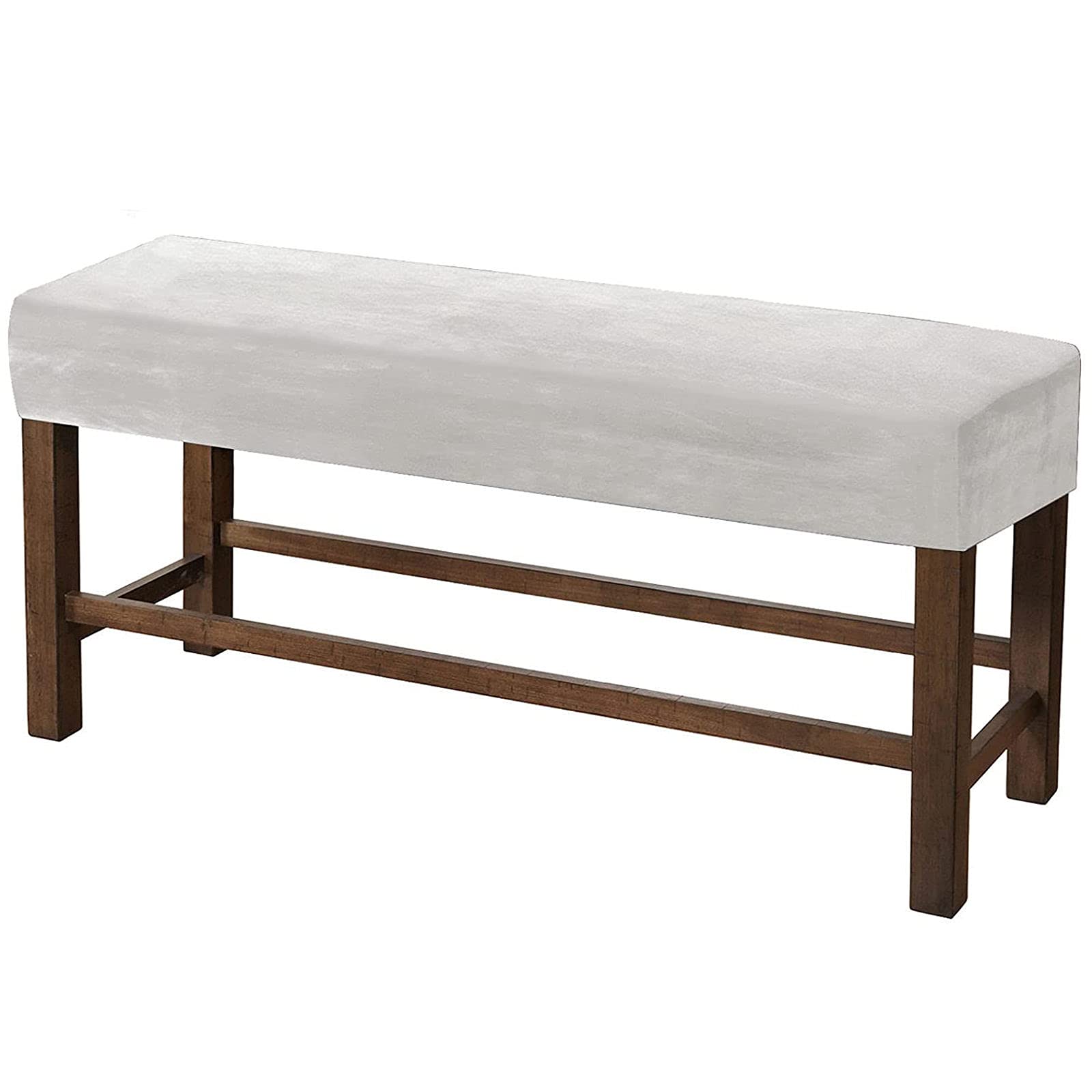 Premium High-Stretch Velvet Plush Dining Room Bench Covers - Soft Thick Upholstered Slipcover, Removable & Washable Seat Protector for Living Room, Kitchen, Bedroom (White, Large) - Perfect for Home Decor & Furniture Protection