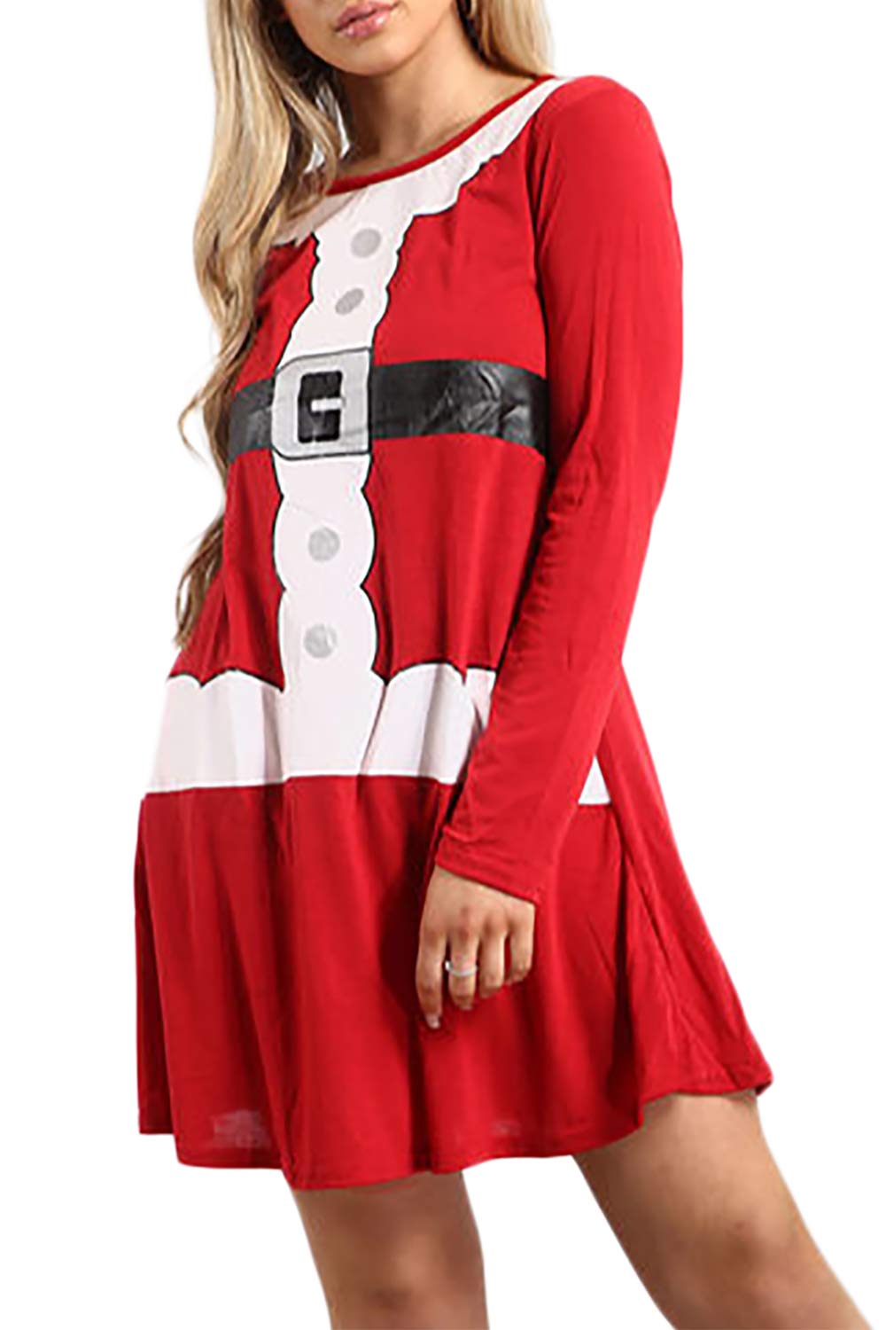 Fashion Star Women's Santa Dancing Reindeer Christmas Swing Dress - Holiday Party Outfit for Xmas, Festive Gatherings & Seasonal Celebrations