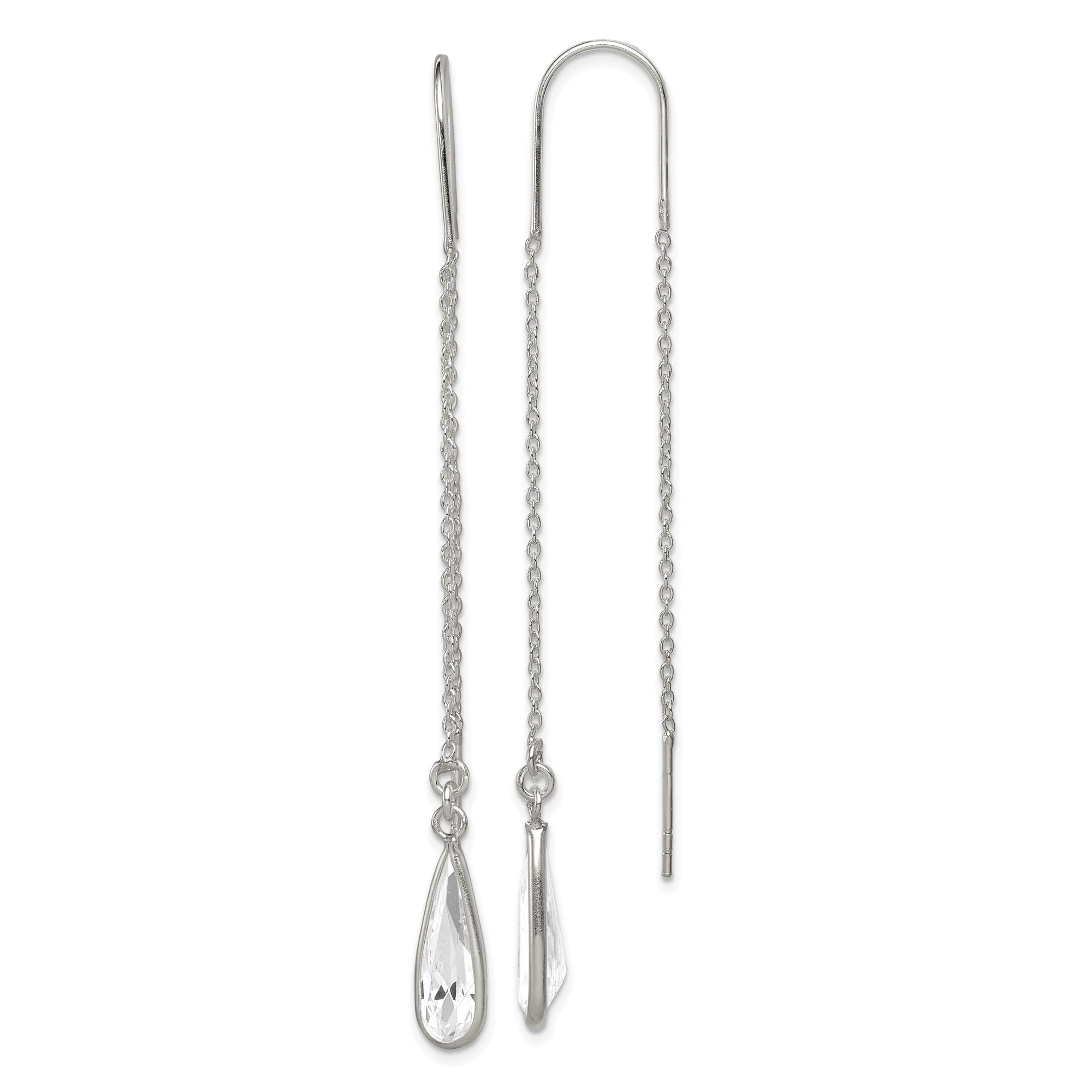 925 Silver Teardrop Threader Earrings with Rhinestones for Women