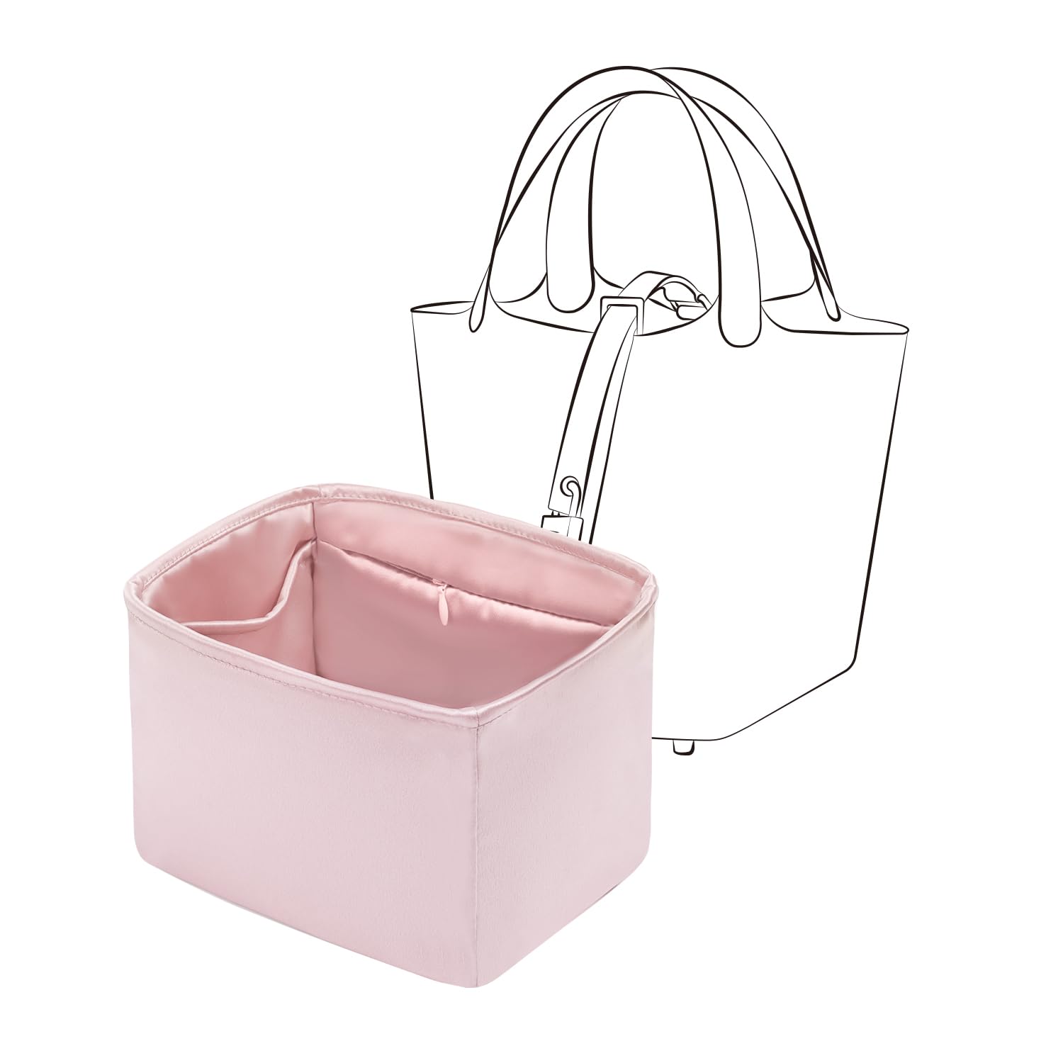 Hermes Picotin 18 Bag Organizer Insert with Zipper - Lightweight Silk Purse Organizer for Picotin 18 - Perfect for Travel, Work & Everyday Use (PC18 with Zipper, Pink)