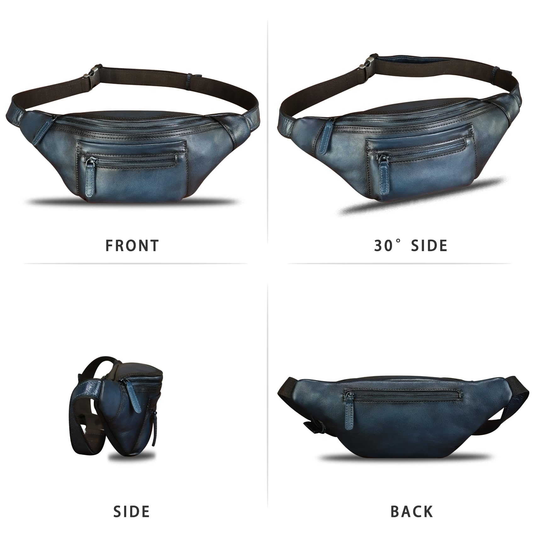 Vintage Genuine Leather Fanny Pack for Men & Women - Handmade Leather Waist Bag, Sling Backpack, Crossbody Purse (Blue) | Perfect for Travel, Hiking, Festivals & Everyday Use