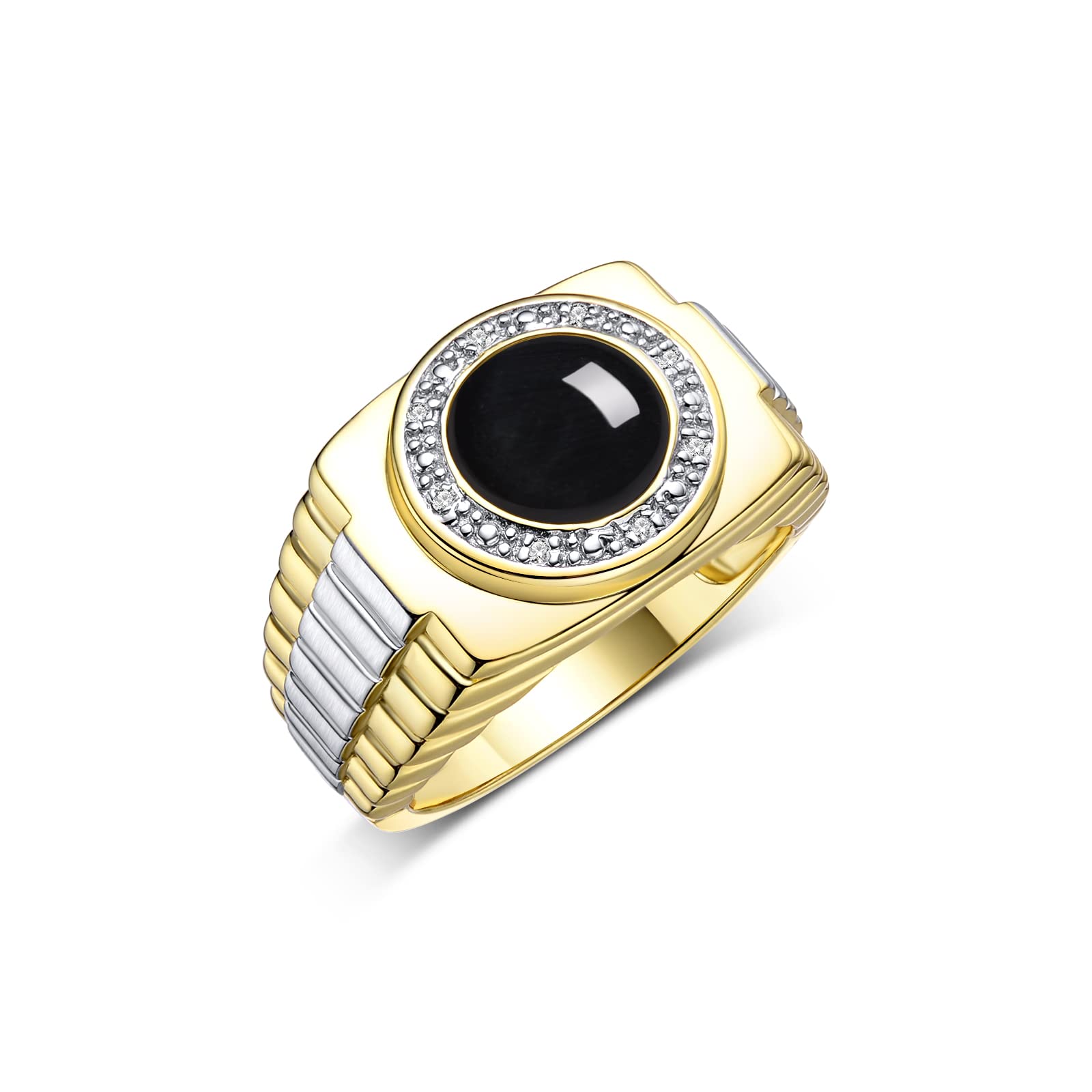 Rylos Men's Rings: Round Cabochon Gemstone & Diamond Designer Rings for Men - Yellow Gold Plated Silver, Sizes 8-13 | Perfect for Weddings, Anniversaries & Special Occasions