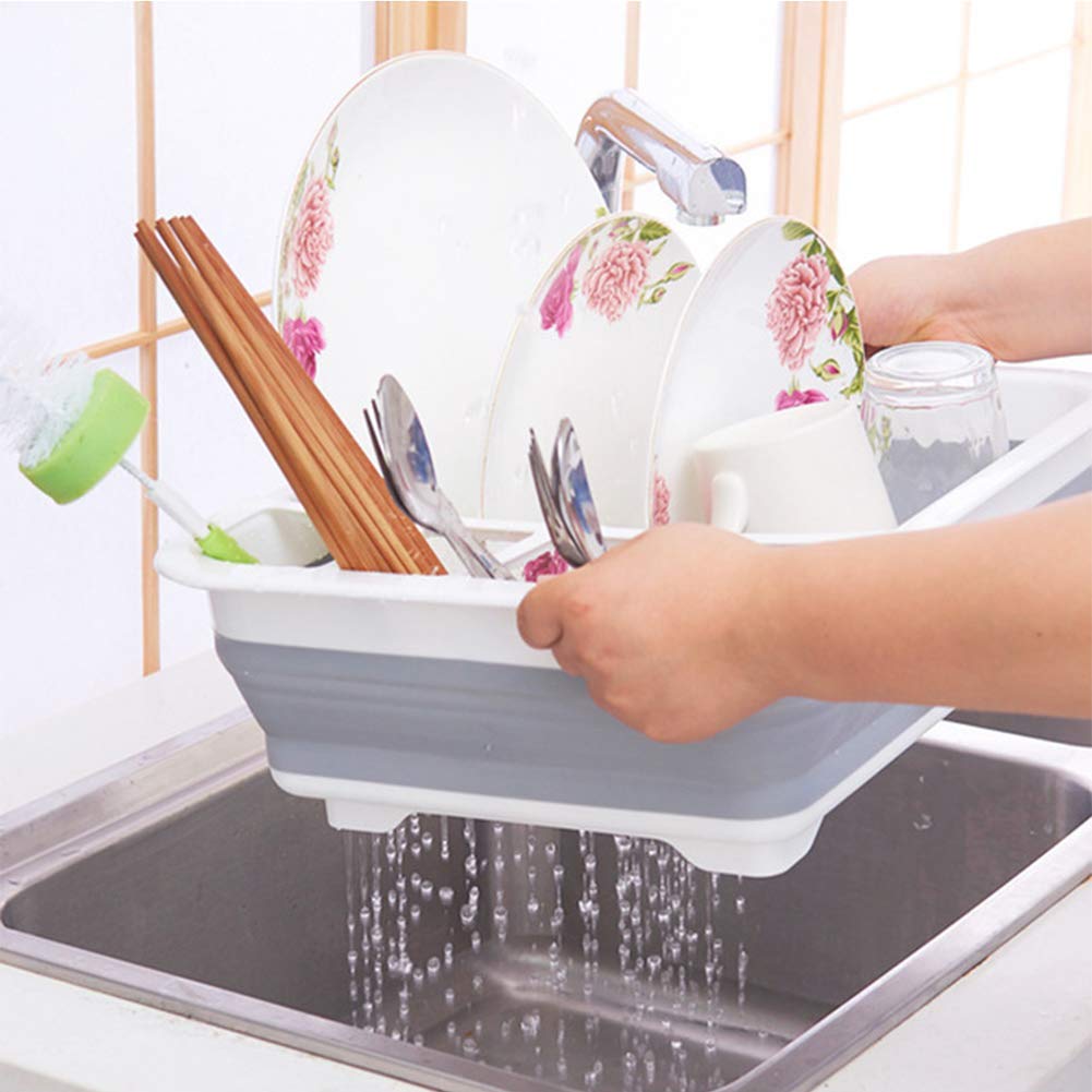 Collapsible Silicone Dish Drying Rack with Utensil Holder - Foldable Space-Saving Kitchen Organizer for Dishes, Cups & Cutlery - Perfect for Small Kitchens, RVs & Dorm Rooms (Multicolor)