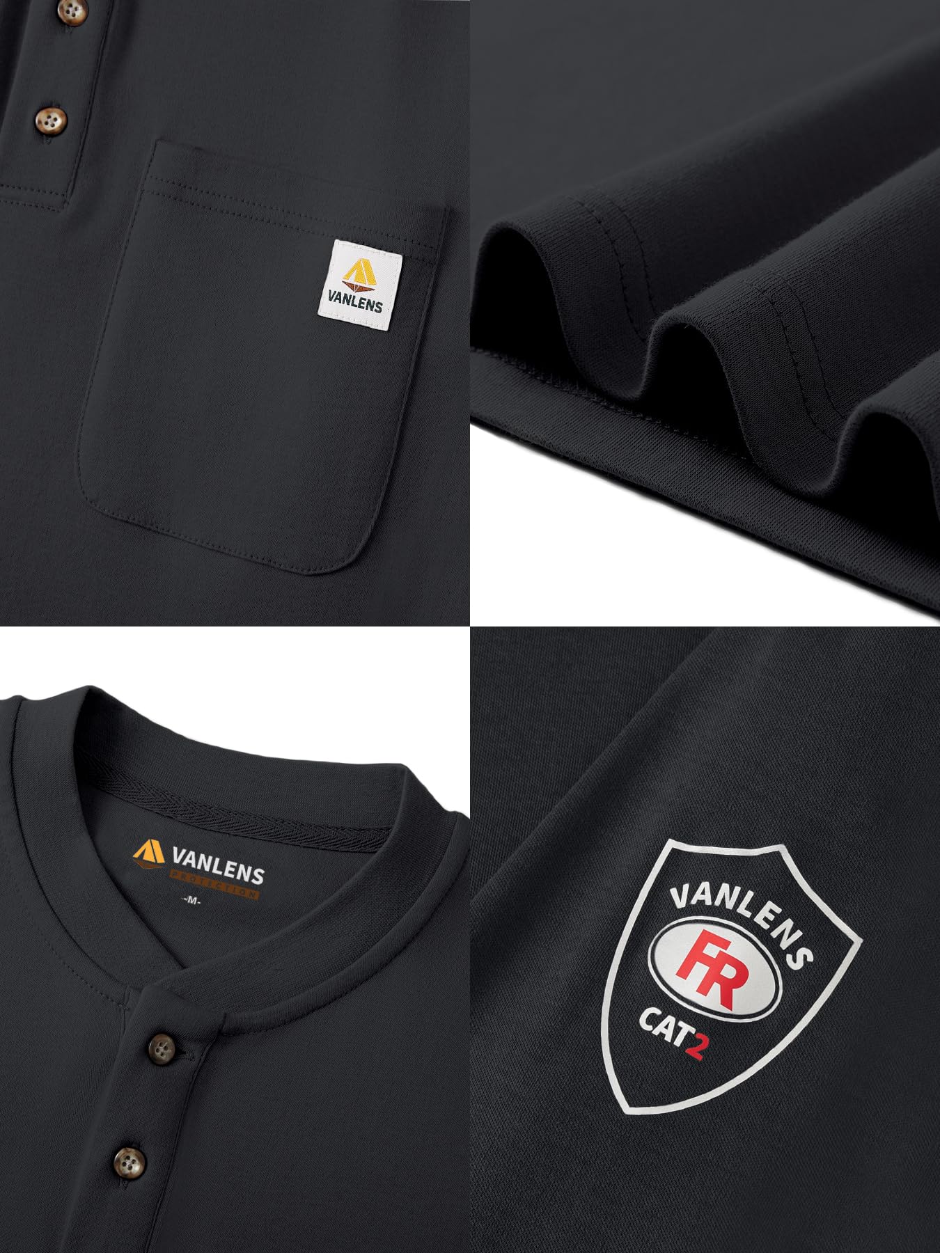 Flame Resistant Men's Shirts - Lightweight 6.5oz Long Sleeve Henley FR Shirts CAT2 NFPA2112 Certified | Workwear & Industrial Safety Clothing for Electricians, Welders & Oilfield Workers