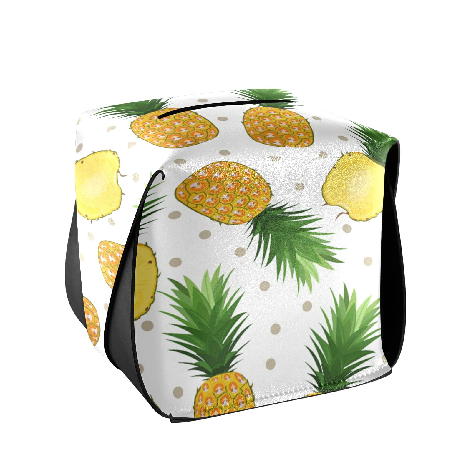 Pineapple PU Leather Tissue Box Cover - Rectangular Tissue Holder with Handle for Home & Car Decor | Perfect for Living Room, Bedroom, Office & Vehicle Interior Decoration