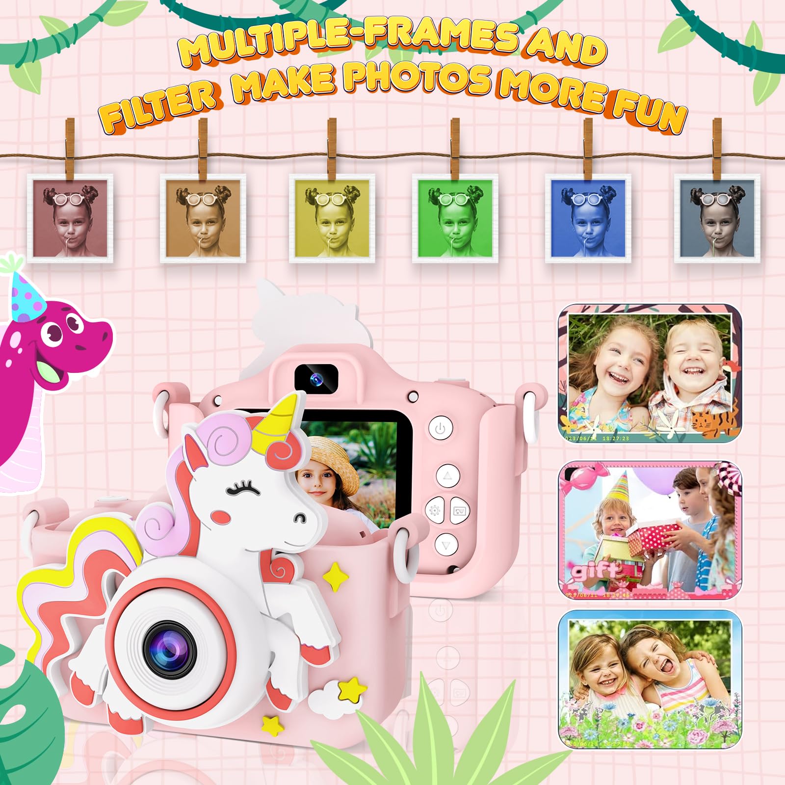 Unicorn Kids Camera - 1080P HD Selfie Video Camera for Girls, Best Birthday & Christmas Gift for 3-8 Year Old Girls (Pink) - Perfect for Playtime, Travel & Creative Photography | Model ZKC001