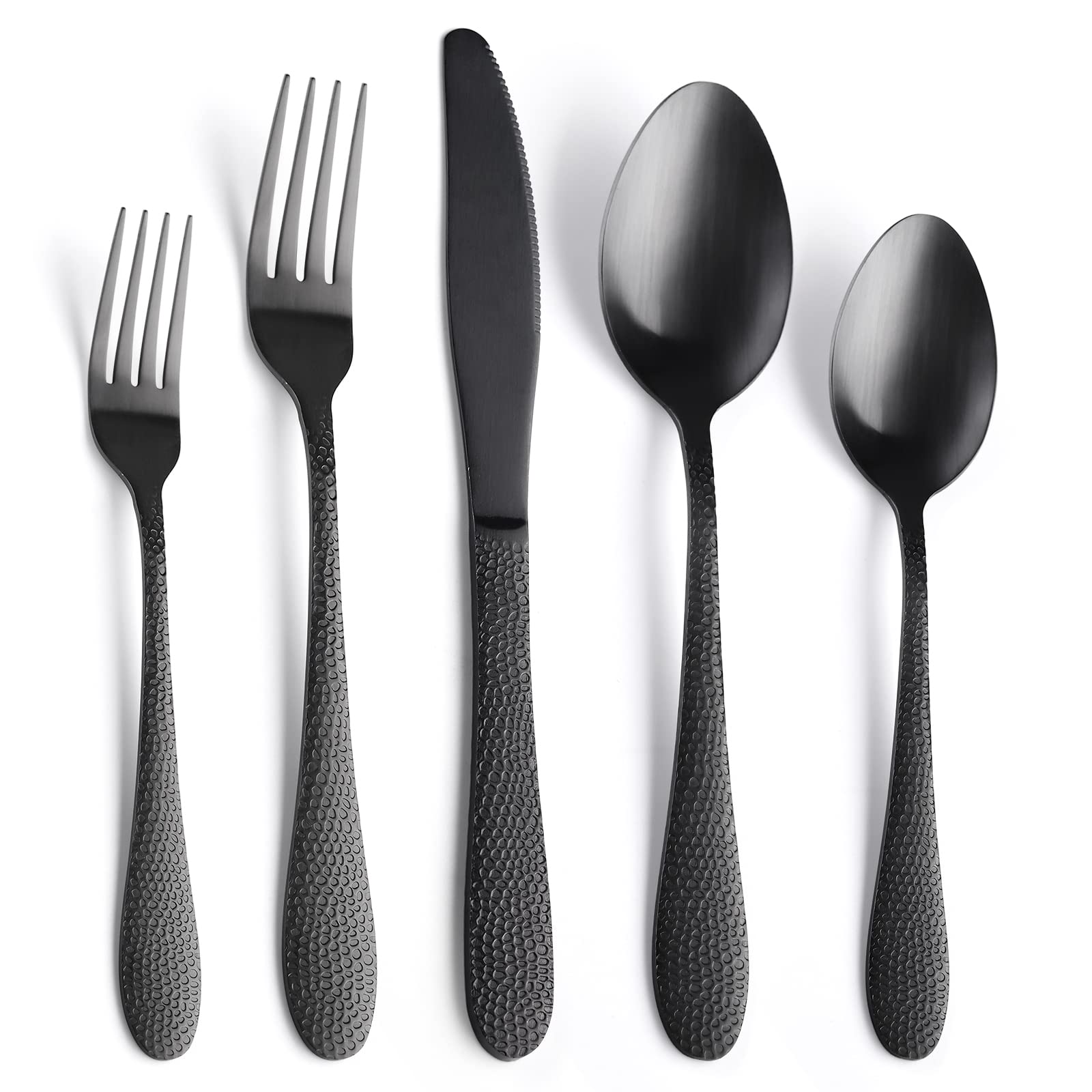 Matte Black Hammered Silverware Set for 8 - SANLUNS 40-Piece Modern Flatware Set with Stainless Steel Cutlery (Knives, Forks, Spoons) - Dishwasher Safe Fine Dining Utensils for Restaurants, Weddings & Elegant Dinner Parties