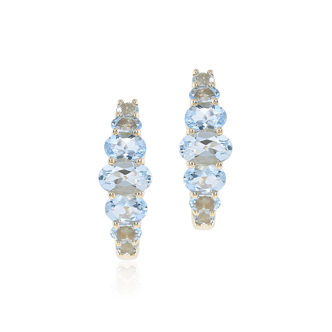 Aquamarine Graduated Hoop Earrings for Women - Elegant Blue Gemstone Dangle Earrings for Everyday Wear & Special Occasions