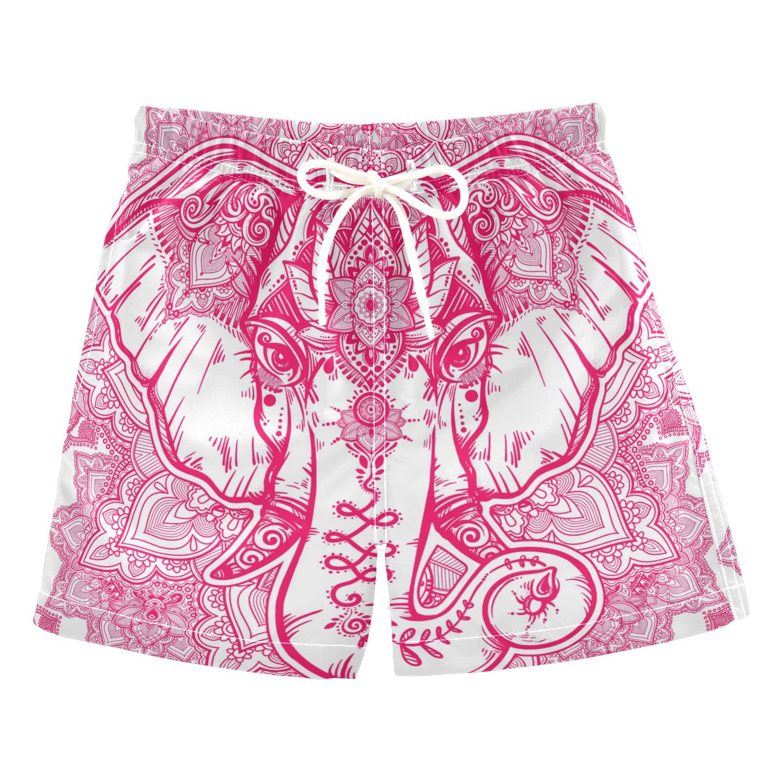 Boys' Pink Floral Paisley Elephant Swim Trunks - Quick Dry Board Shorts for Beach, Surf & Pool - Hawaii Vacation Essentials for Summer Water Activities