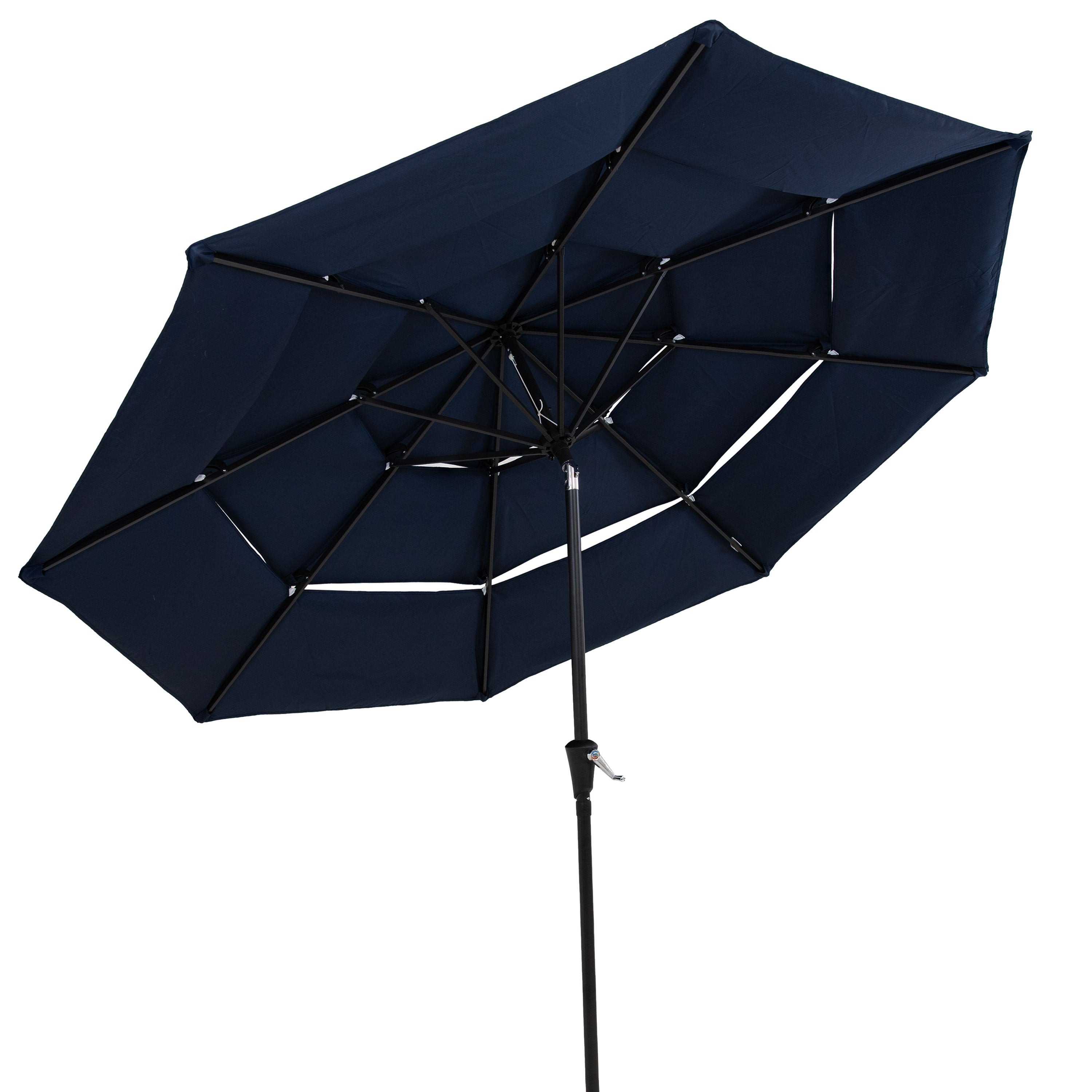 10 ft 3-Tier Large Outdoor Patio Umbrella with Tilt & Crank - Navy Blue Sun Shade for Poolside, Backyard, and Beach Relaxation