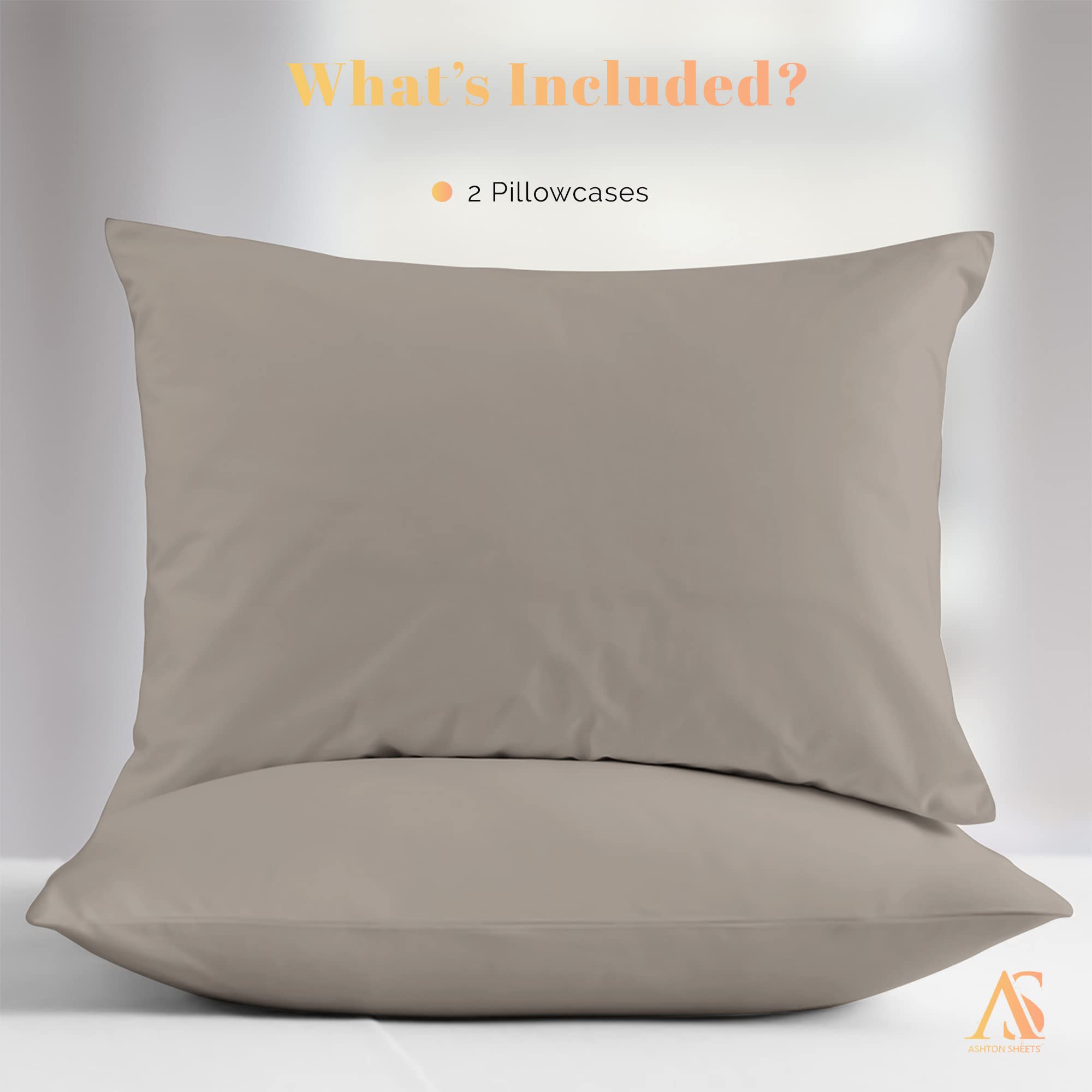 Luxury 800 Thread Count Egyptian Cotton Pillowcases Set of 2 - Standard/Queen Size, Soft Sateen Weave Cooling Pillow Covers for Hot Sleepers - Perfect for Bedroom, Guest Room & Hotel Use - Taupe