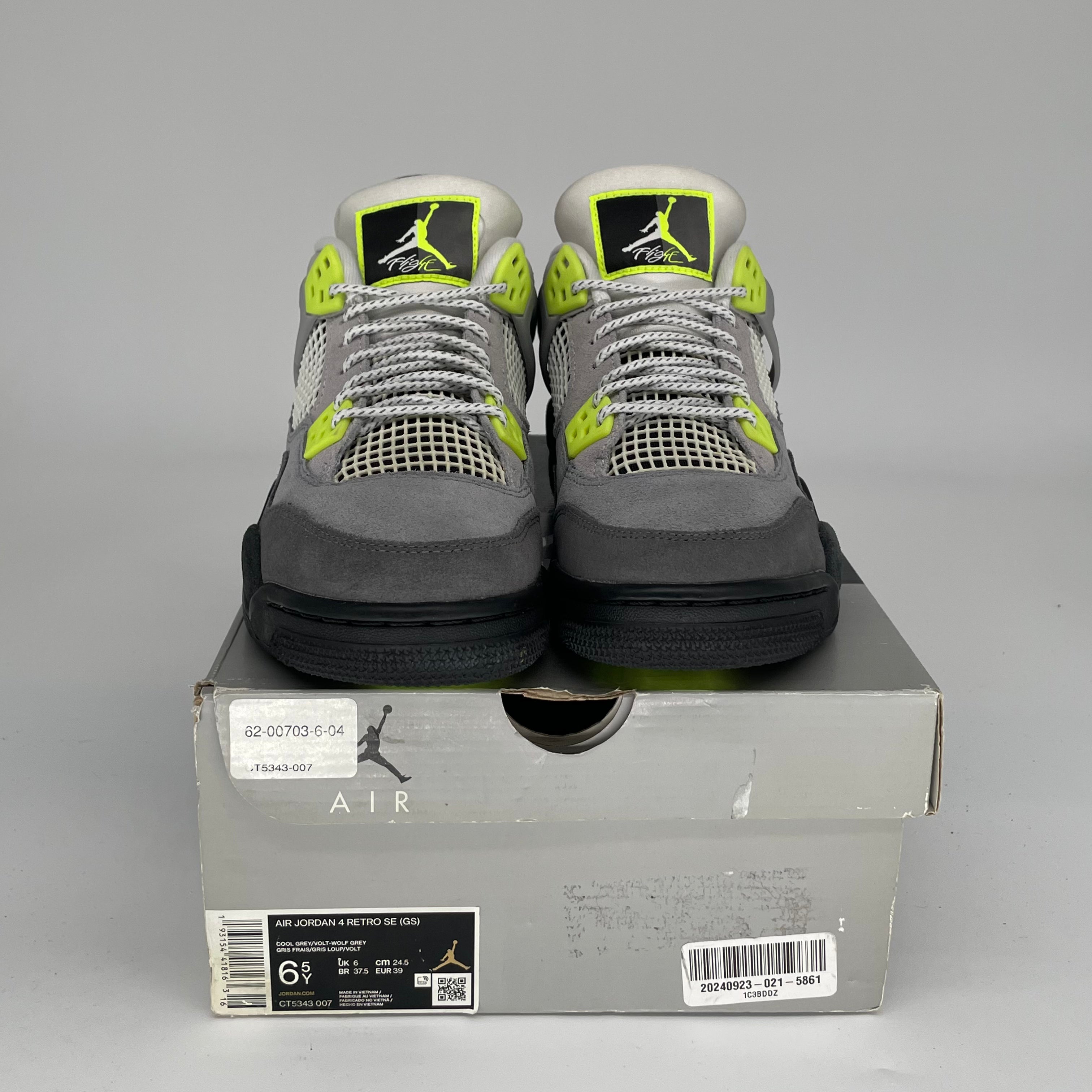 Original Air Jordan 4 Retro 'Neon 95' Size 6.5Y Men's Basketball Shoes CT5343-007 - Perfect for Streetwear & Sneaker Collectors