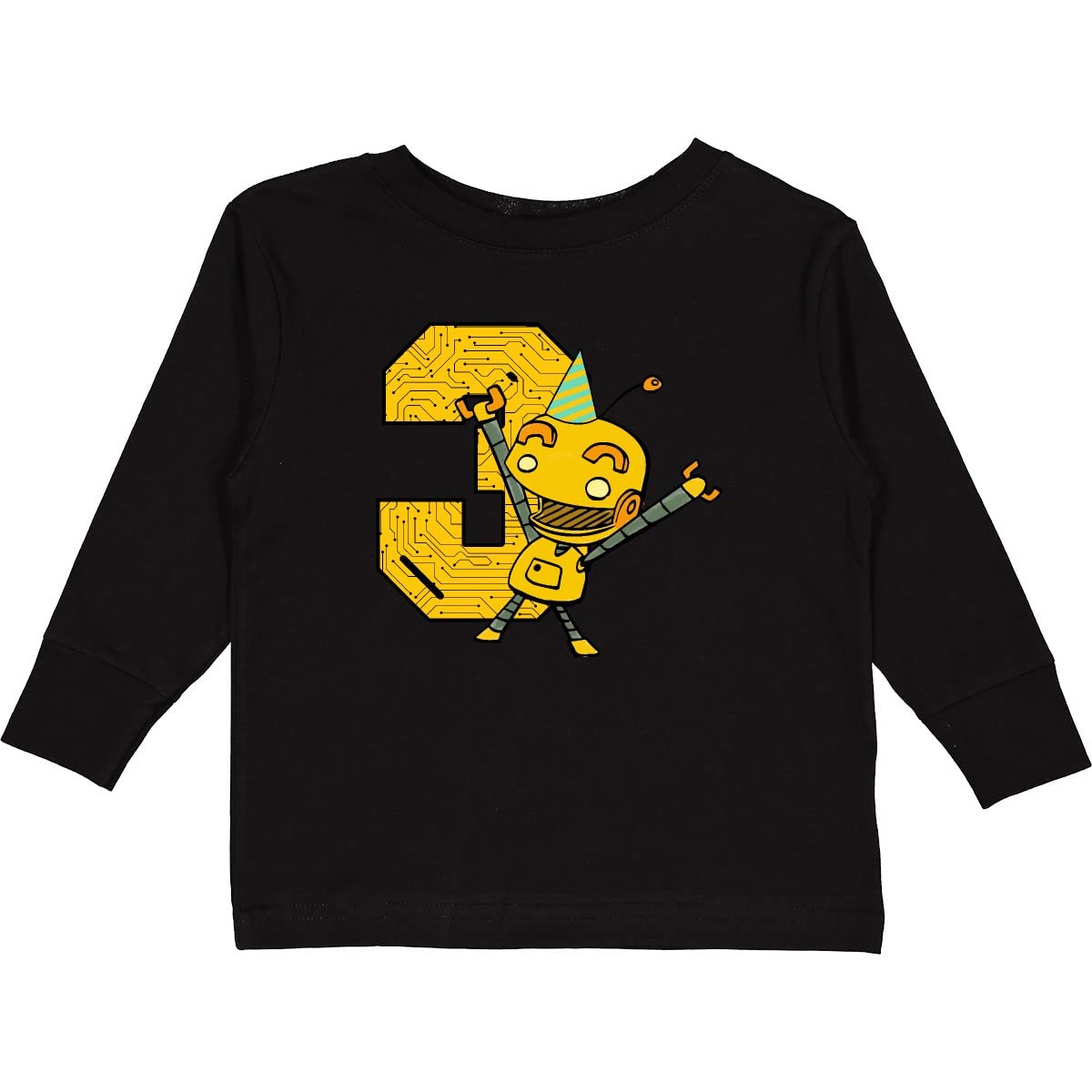 Inktastic Robot 3rd Birthday Toddler Long Sleeve T-Shirt - Cute Kids Graphic Tee for Boys & Girls - Perfect for Birthday Parties, School & Playtime