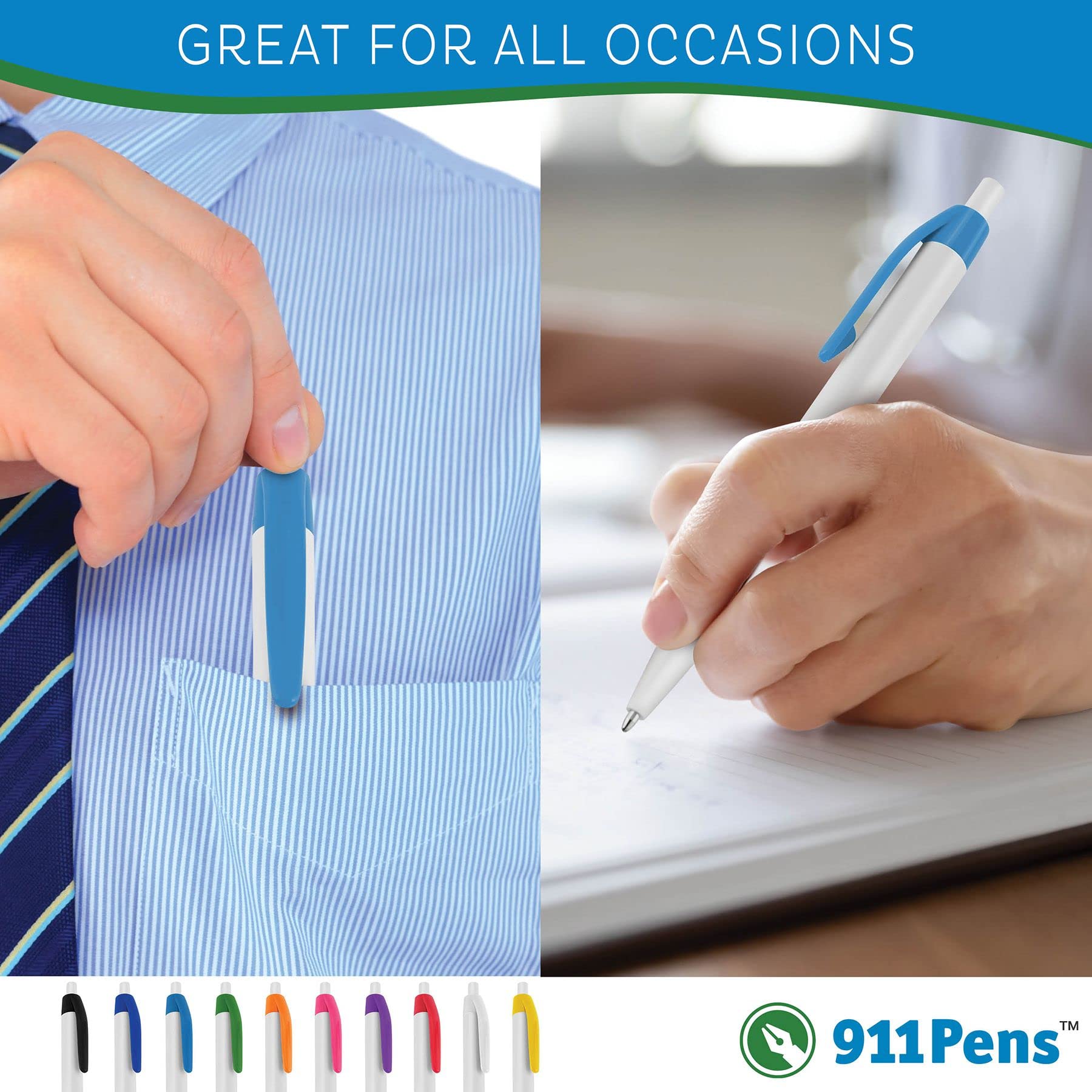 100 Custom Printed Light Blue Ballpoint Pens - Personalized with Your Logo & Text - USA Made - Bulk Promotional & Office Writing Pens for Business Gifts, Events & Branding