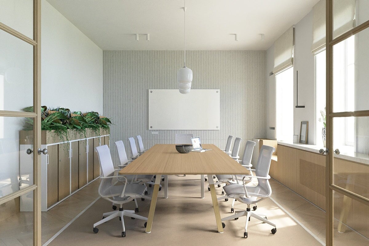 Modern Boardroom Table with Quadro A Wood Legs & Rounded Corners - 3200L x 1100W Conference Table for Office Meetings & Executive Workspaces