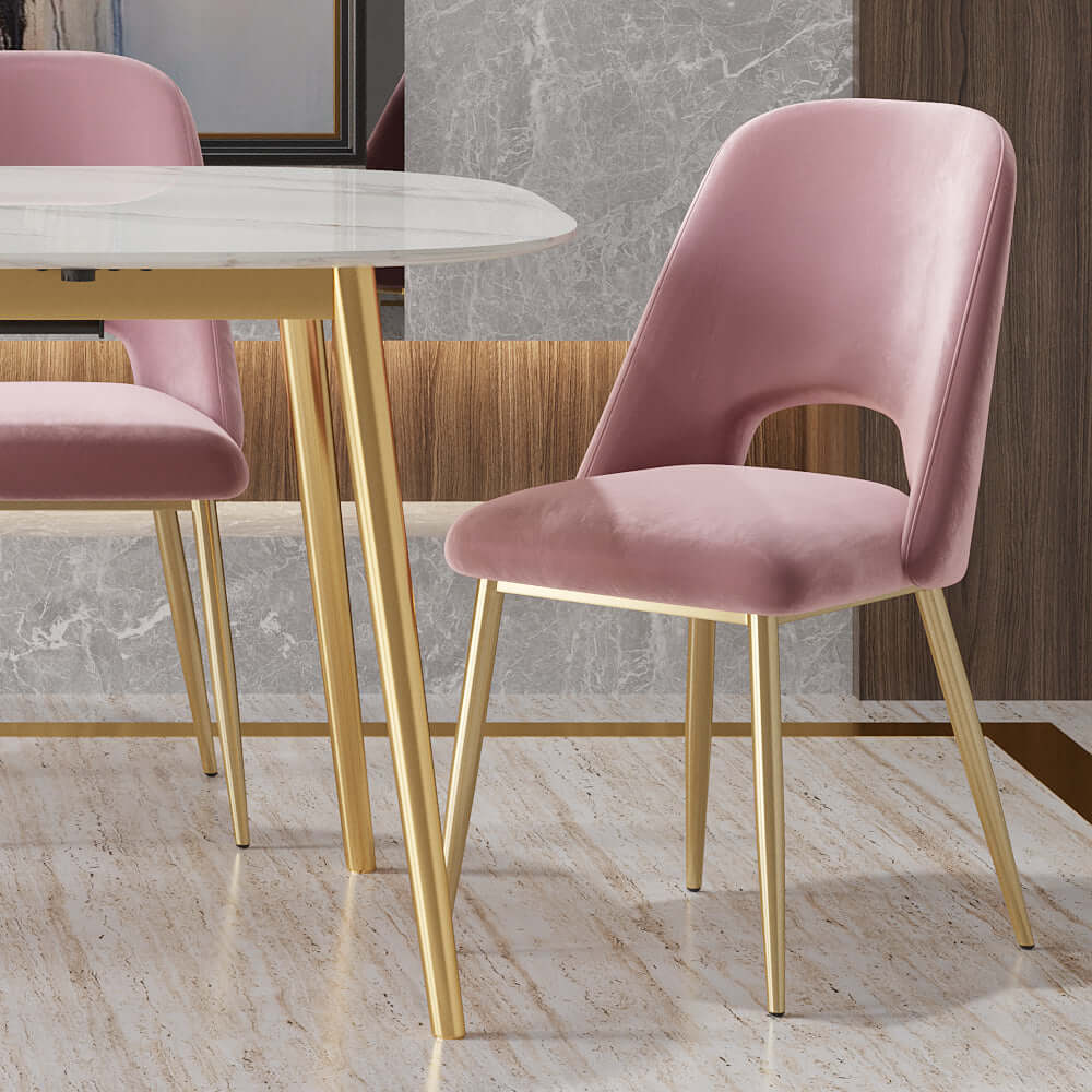 Modern Black Upholstered Dining Chairs Set of 2 - Hollow Back Design with Gold Metal Legs - Perfect for Kitchen, Dining Room, and Restaurant Decor