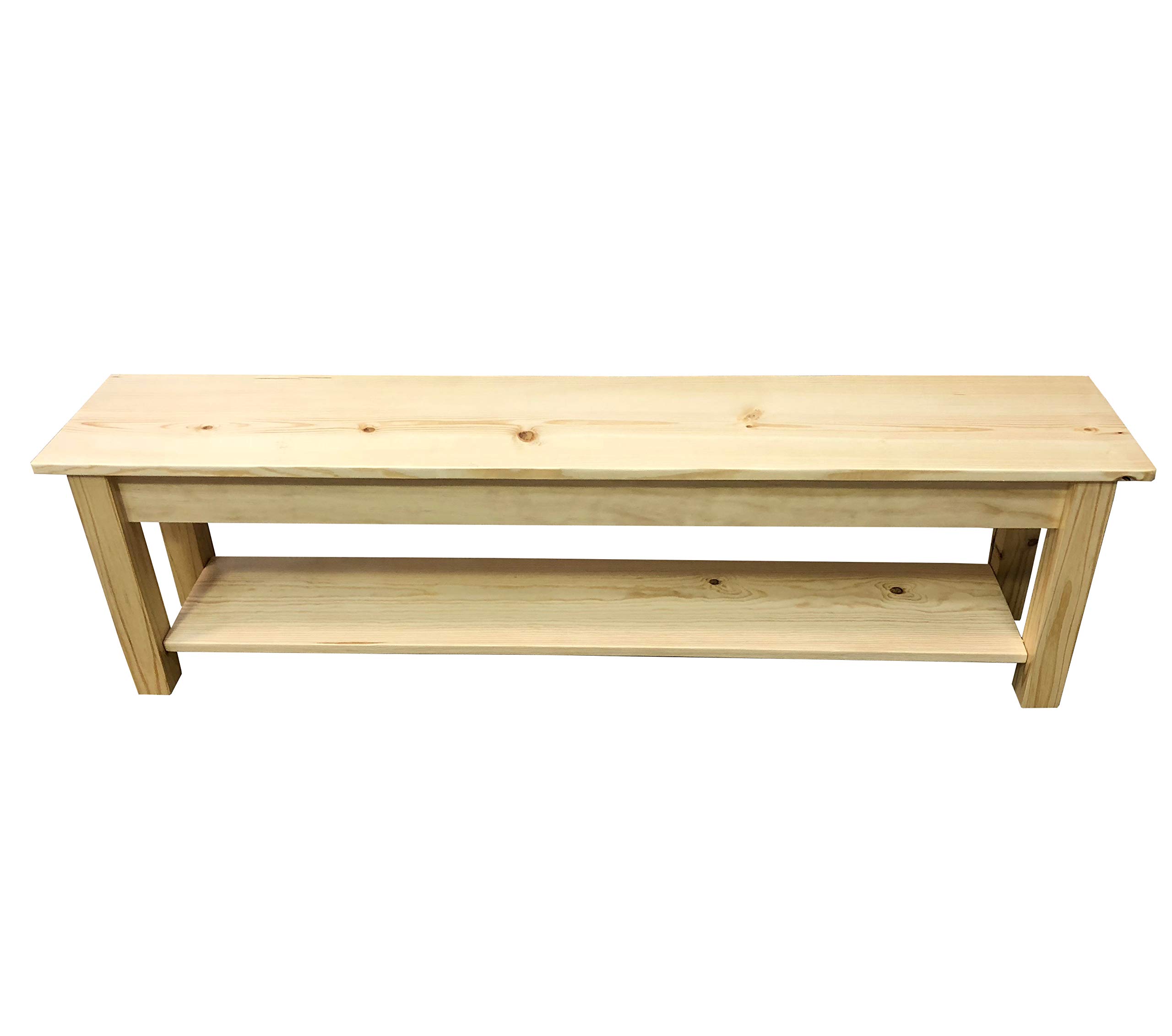 Pine Wood Storage Bench with Shelf - 66