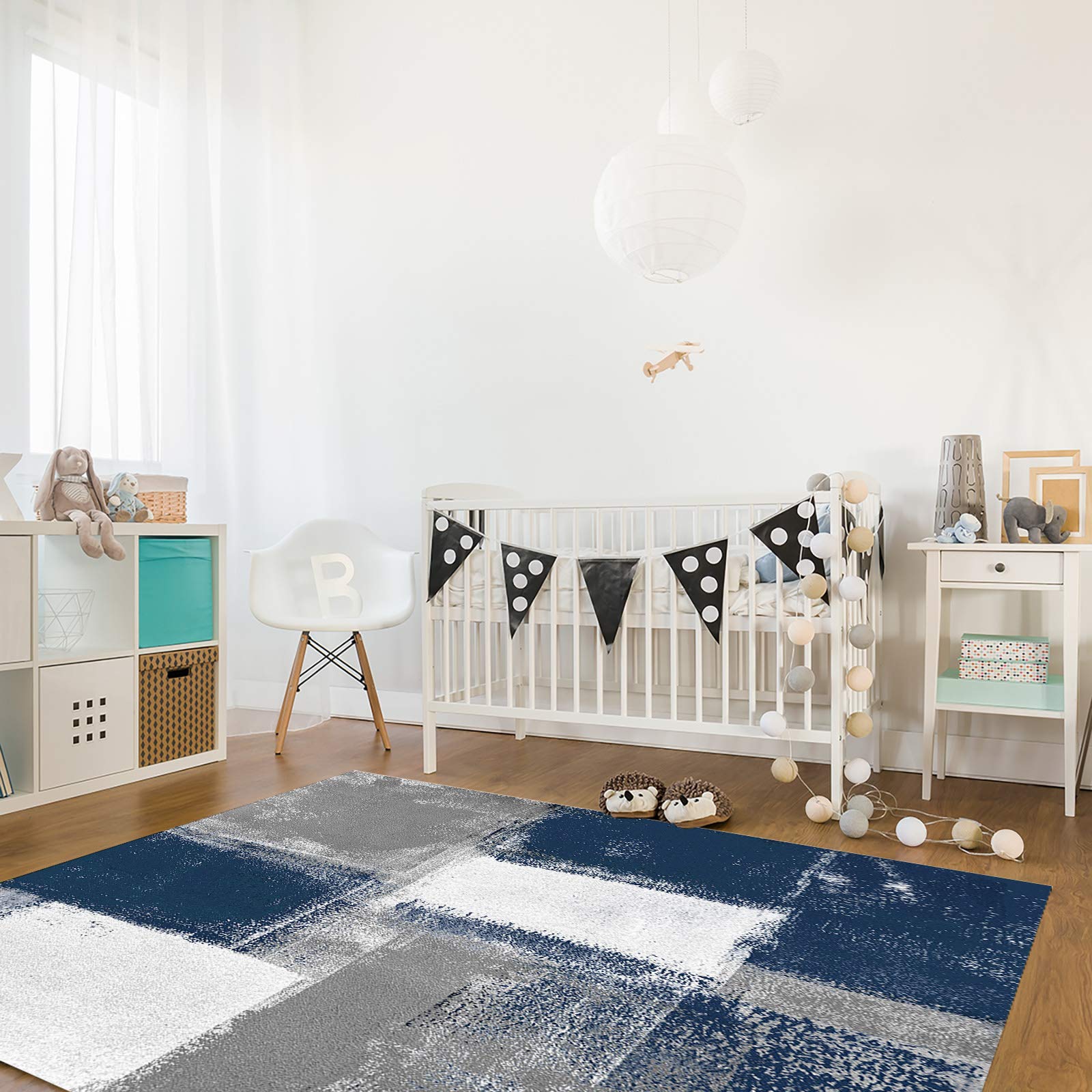 Navy Blue Modern Abstract Area Rug 2'8