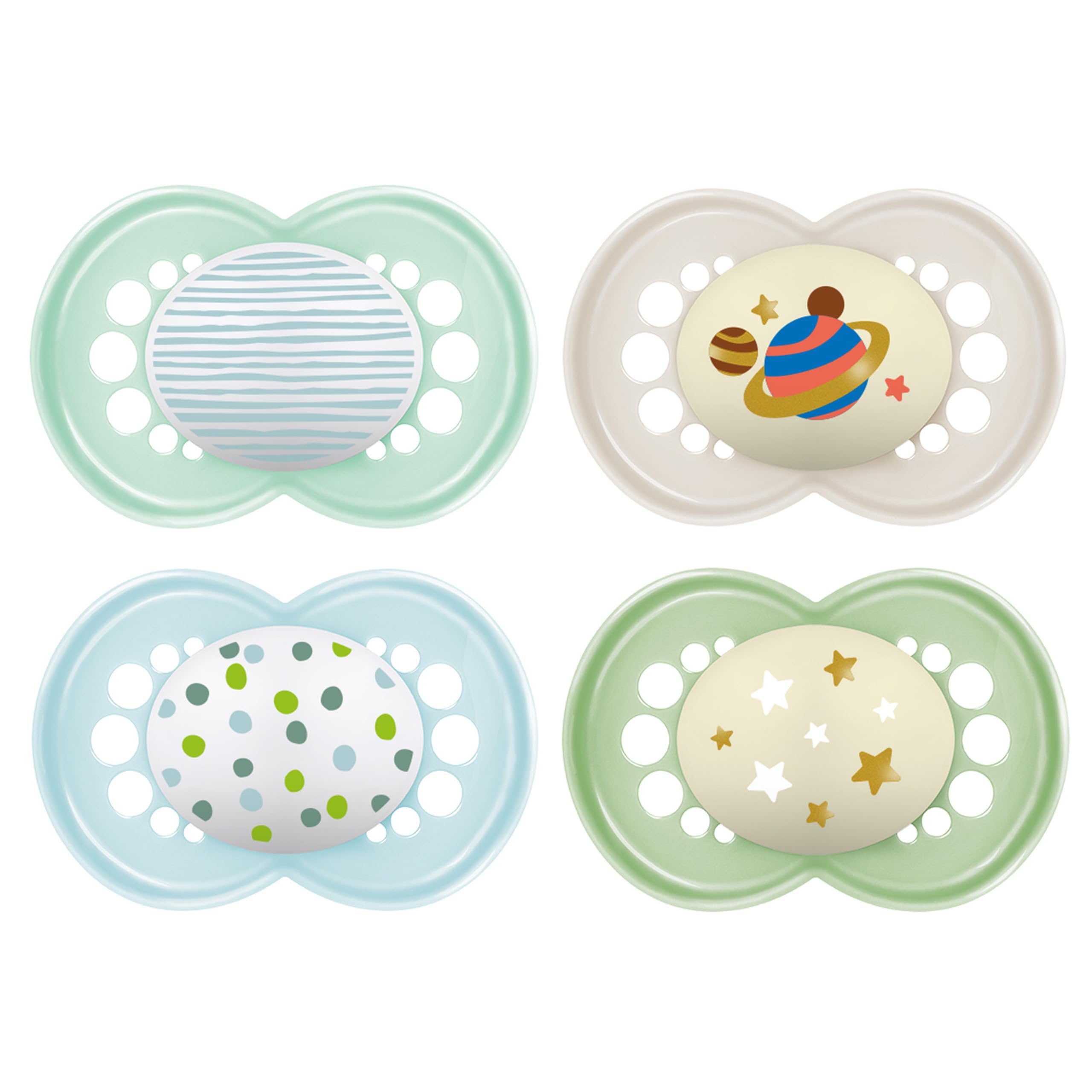 MAM Night Pacifiers for Babies 6+ Months (2-Pack) - Orthodontic Nipple Shape for Healthy Oral Development - Best Pacifier for Breastfed Infants with Self-Sterilizing Case - Perfect for Soothing & Sleep Training at Night