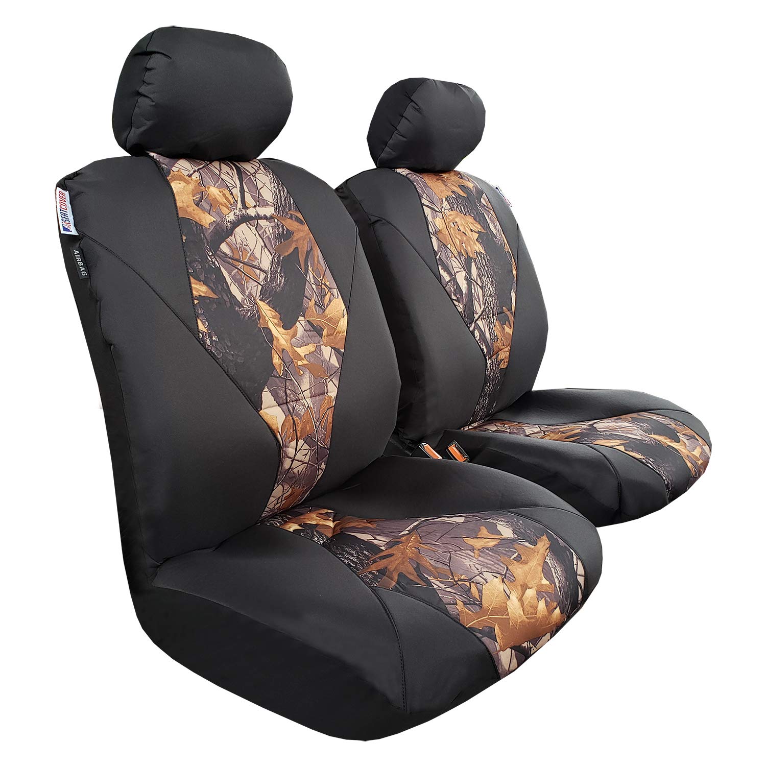 Waterproof Hunting Camouflage Seat Cover - Low Back Front Bucket Seat Protector for Car, Truck, SUV & Van (2 Pack, BK/CamoMi) | Perfect for Outdoor Adventures, Hunting Trips & Off-Roading
