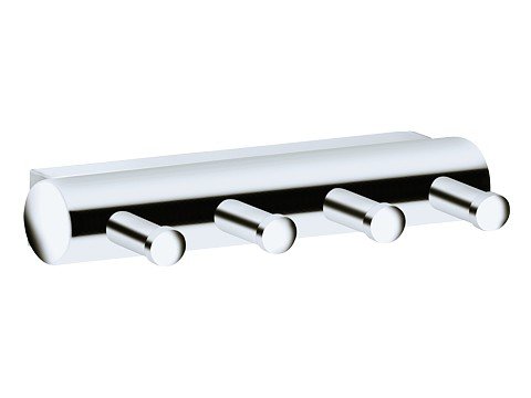 Keuco Plan 14913010000 Wall Mounted Chrome Hook Rack with 4 Hooks - Bathroom & Bedroom Storage Organizer for Towels, Robes & Clothes