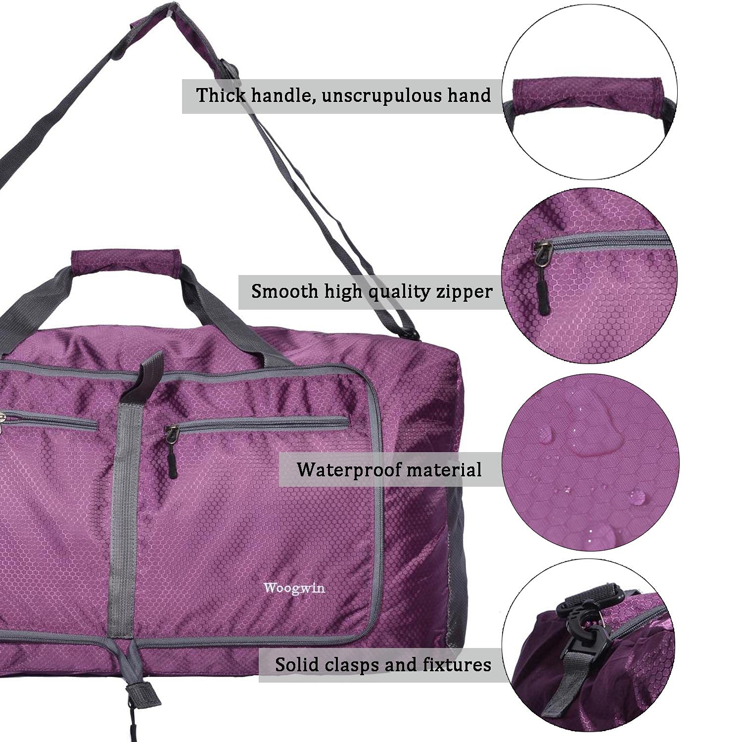 Woogwin Large Foldable Waterproof Travel Duffel Bag - Durable Overnight Gym Bag for Beach, Swim, Pool & Sports Activities