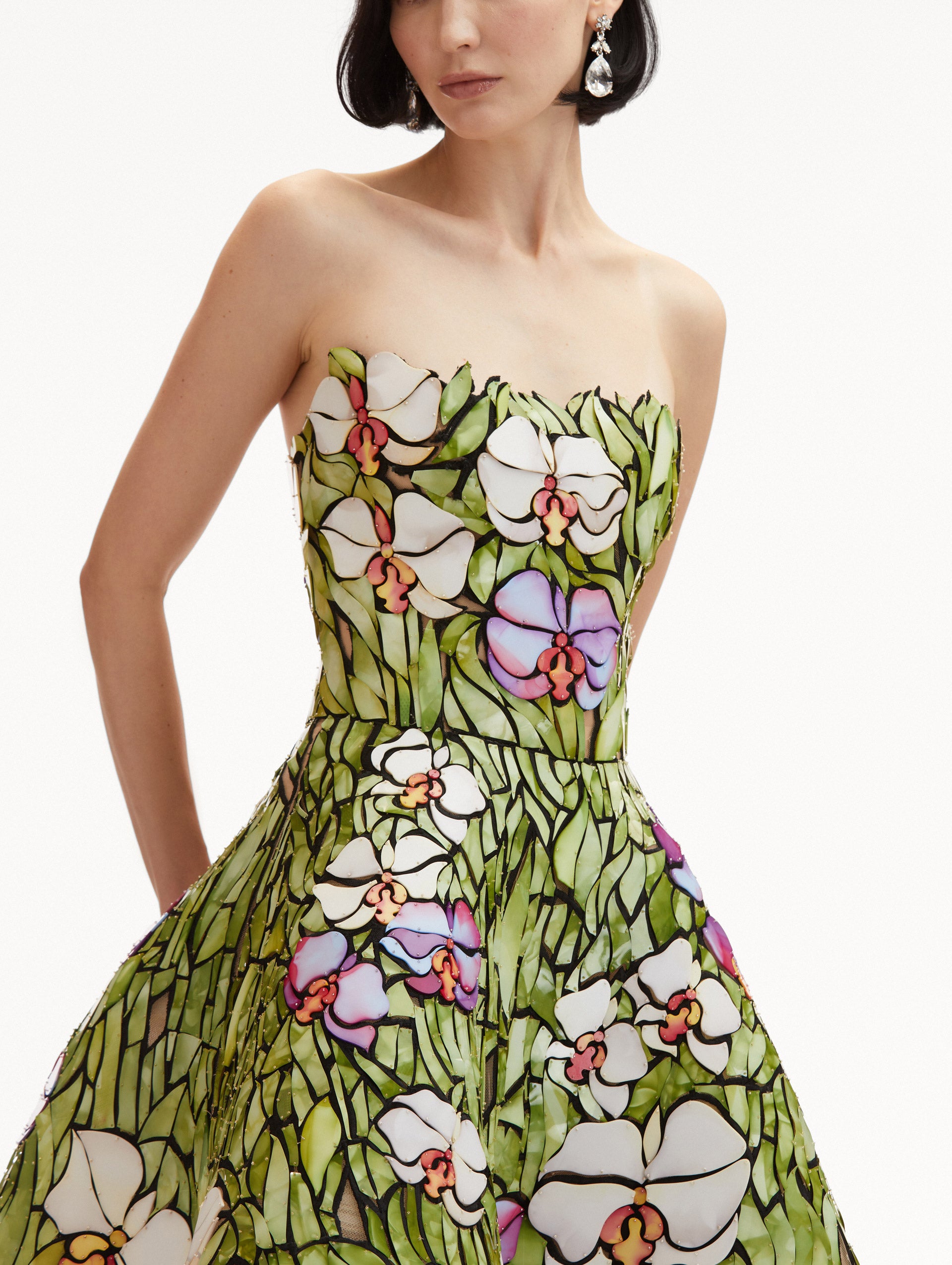 Elegant Orchid Mosaic Cocktail Dress for Women - Floral Print Party Gown for Evening Events, Weddings & Special Occasions