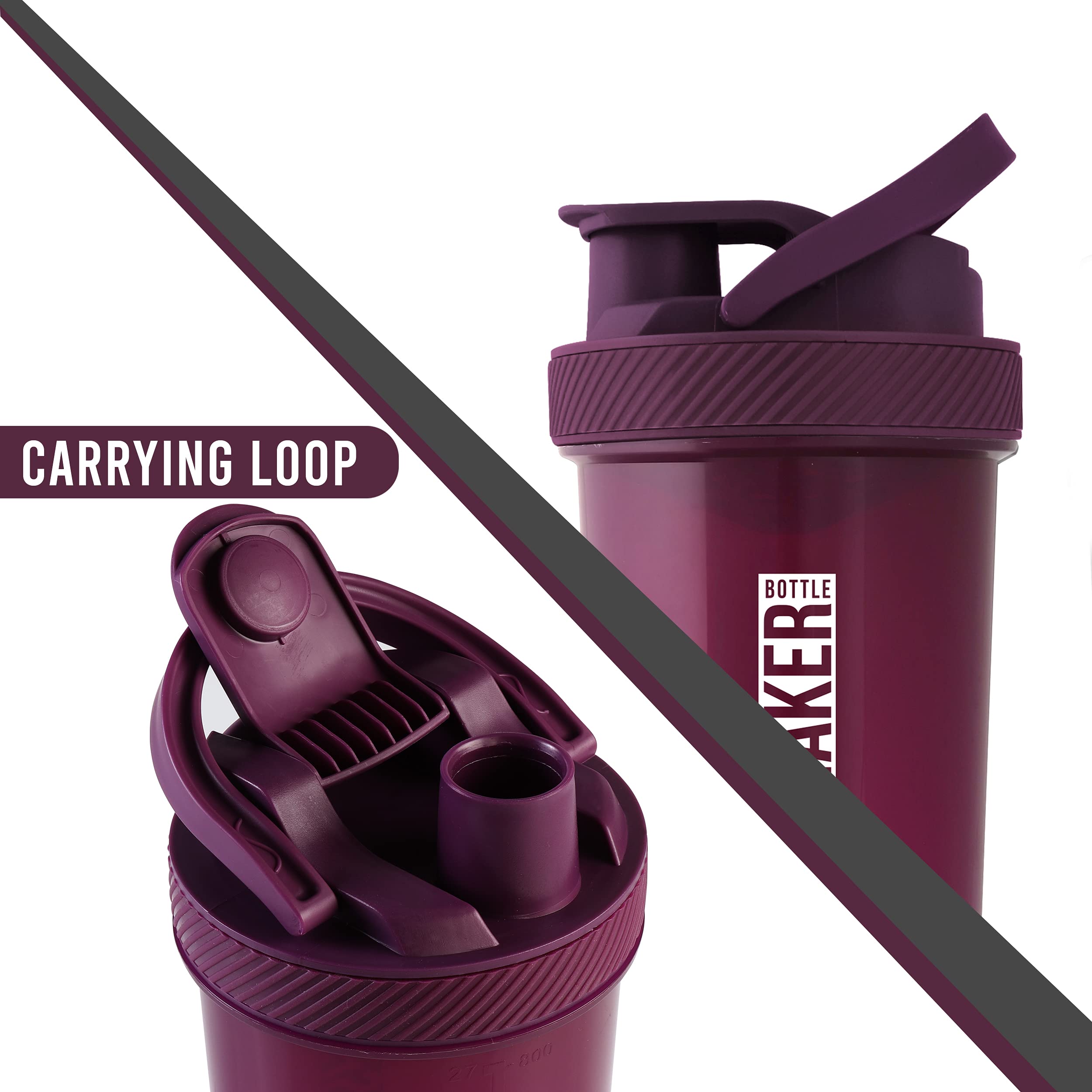 Utopia Home 28-Ounce Protein Shaker Bottle (Pack of 2) - BPA-Free Fitness & Sports Drink Mixer for Protein Powder, Pre-Workout & Smoothies - Perfect for Gym, Workout & Post-Exercise Recovery (Plum & Clear/Plum)